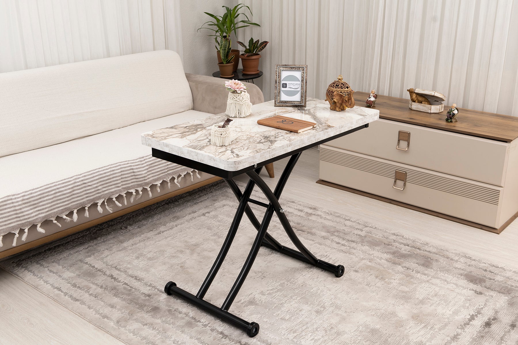 Mini Juppo Series - Smart Table, Oval Corner MDF Top, Black Inward Curved Base