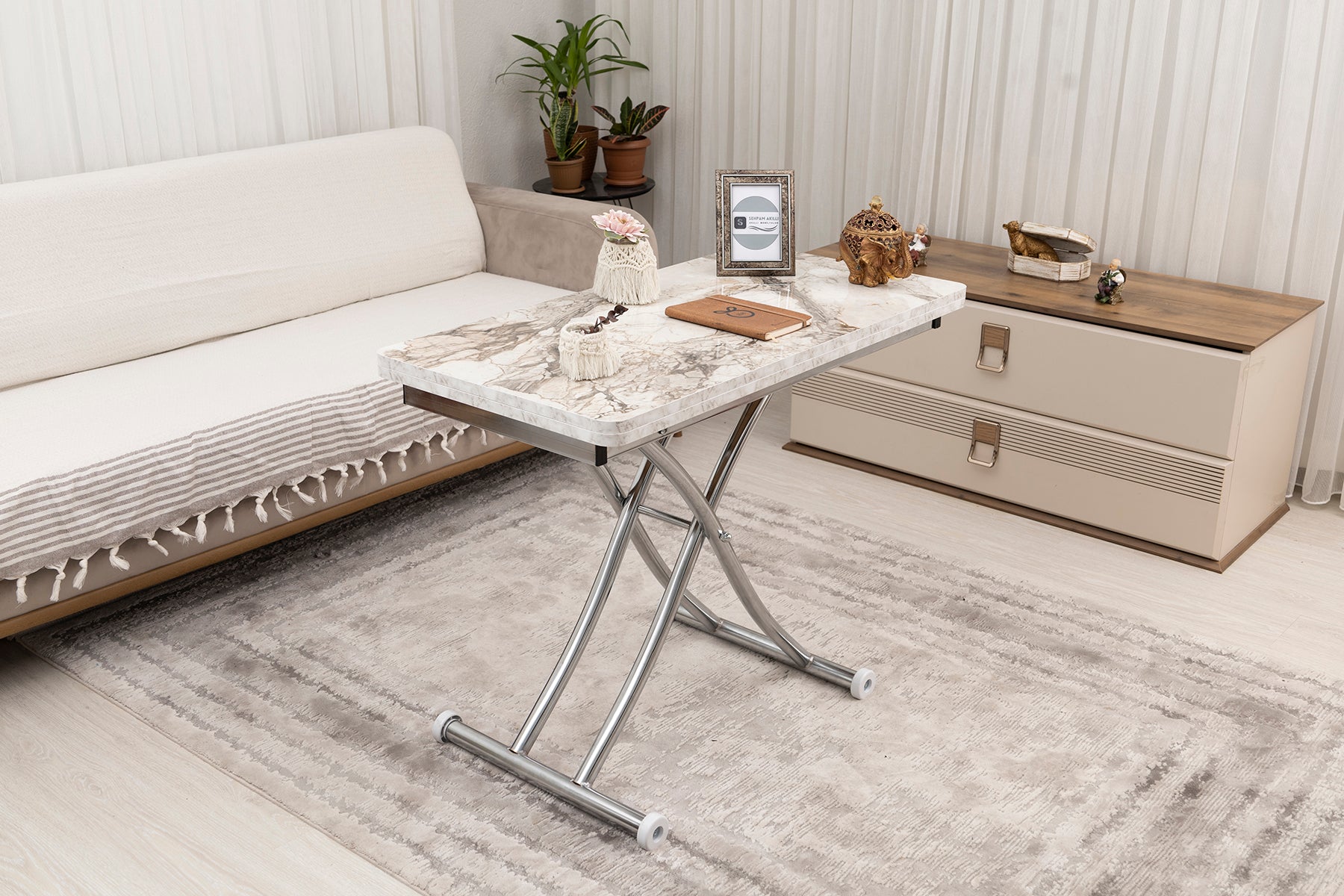 Mini Juppo Series - Smart Table, Oval Corner MDF Top, Chrome Inward Curved Base