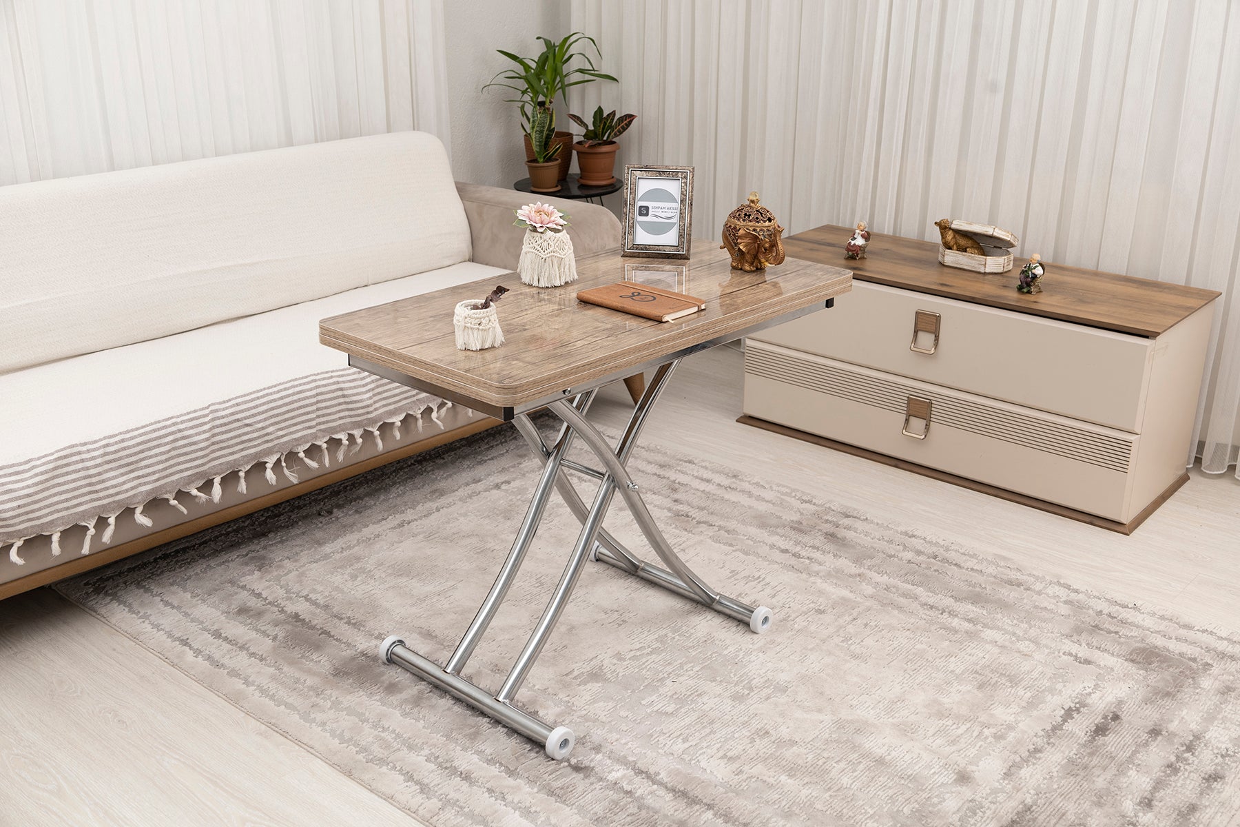 Mini Juppo Series - Smart Table, Oval Corner MDF Top, Chrome Inward Curved Base