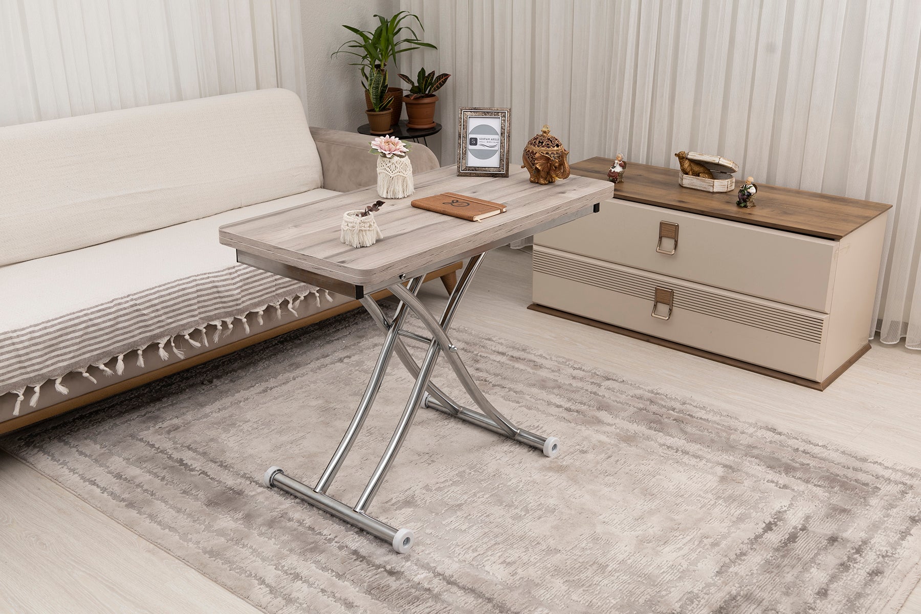 Mini Juppo Series - Smart Table, Oval Corner MDF Top, Chrome Inward Curved Base