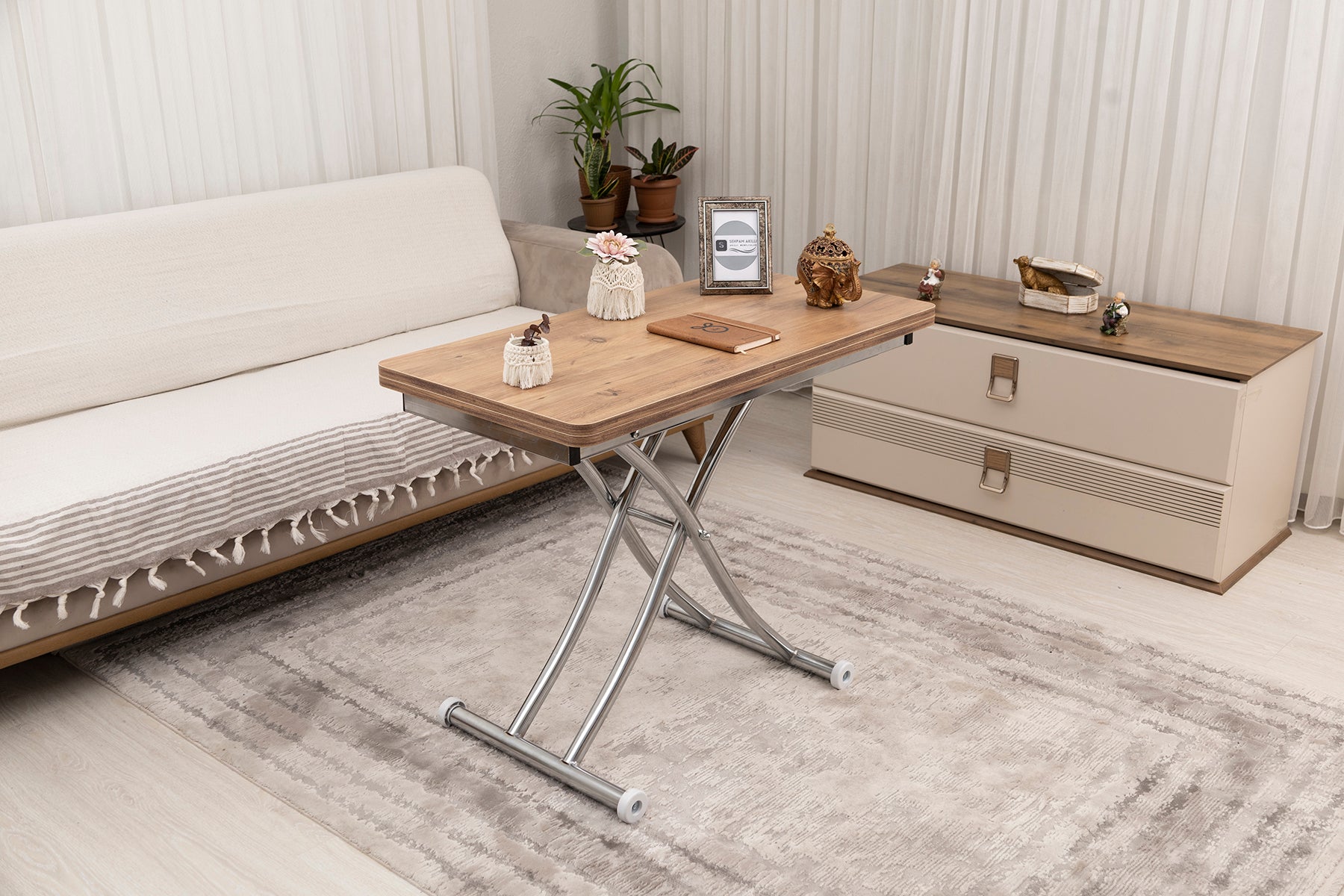 Mini Juppo Series - Smart Table, Oval Corner MDF Top, Chrome Inward Curved Base