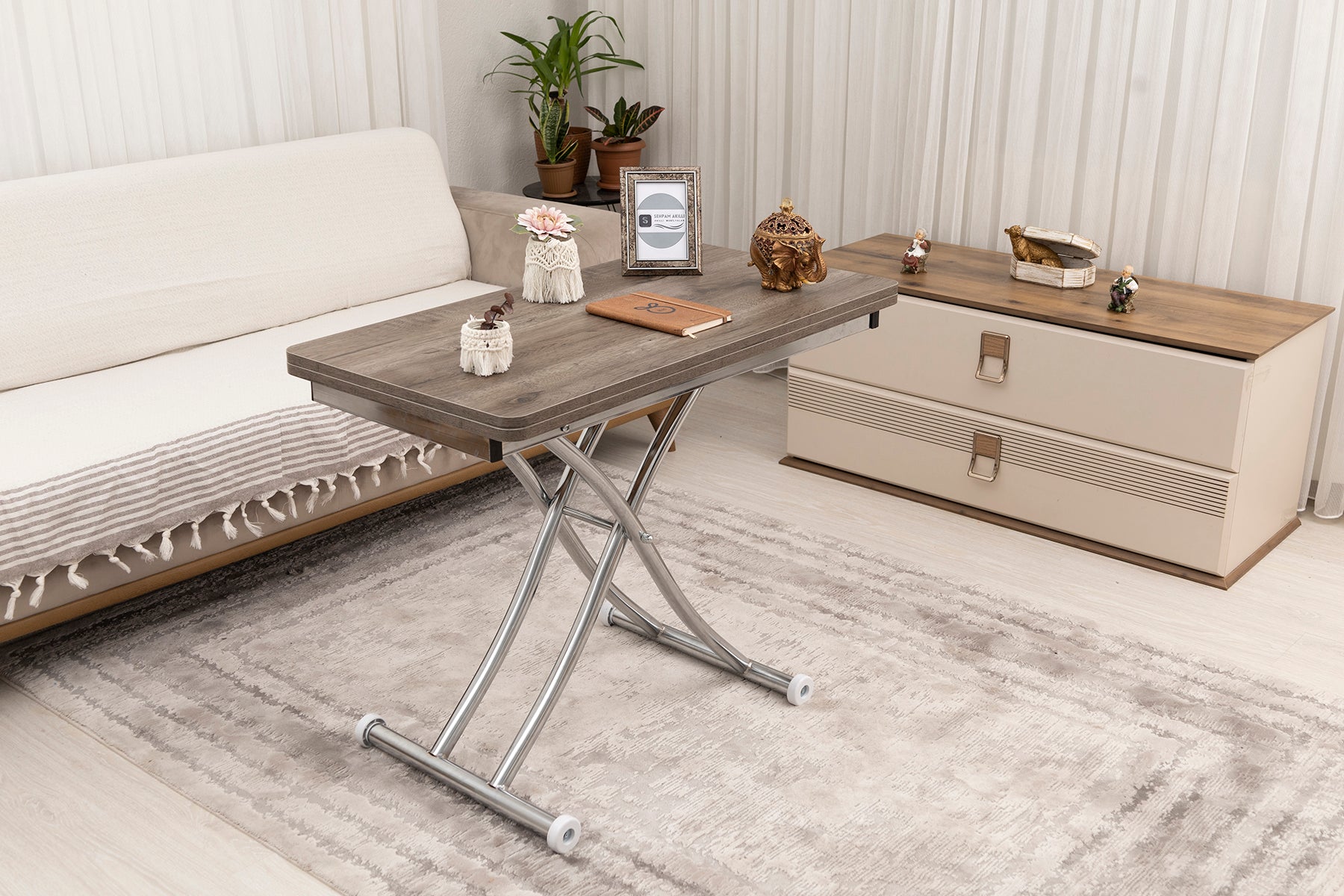 Mini Juppo Series - Smart Table, Oval Corner MDF Top, Chrome Inward Curved Base