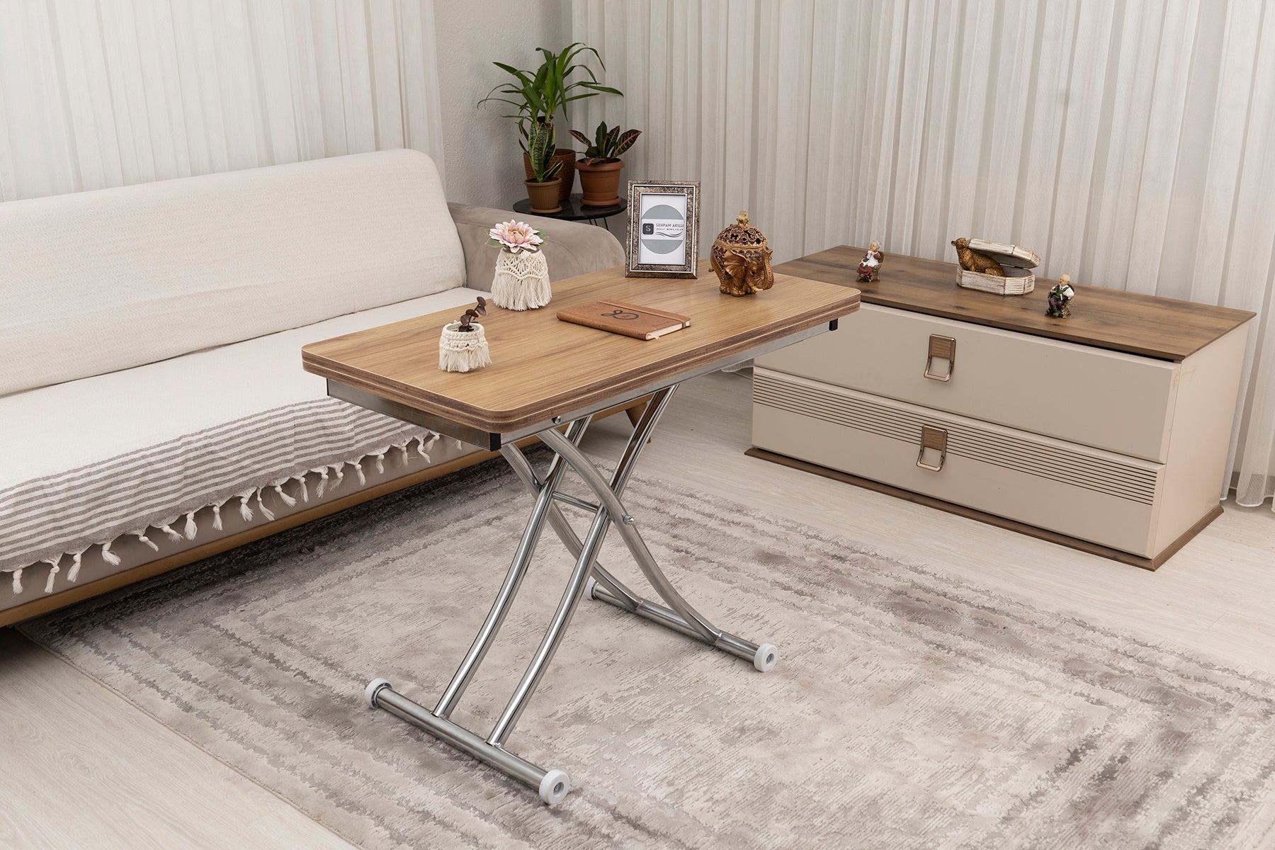 Mini Juppo Series - Smart Table, Oval Corner MDF Top, Chrome Inward Curved Base