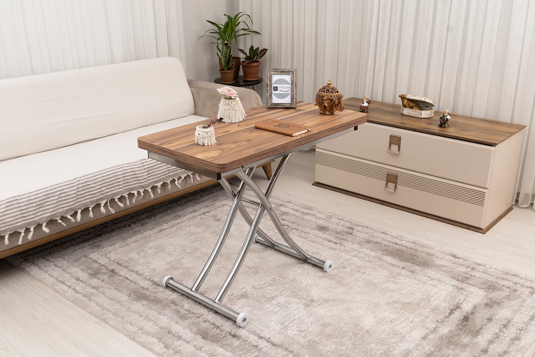 Mini Juppo Series - Smart Table, Oval Corner MDF Top, Chrome Inward Curved Base