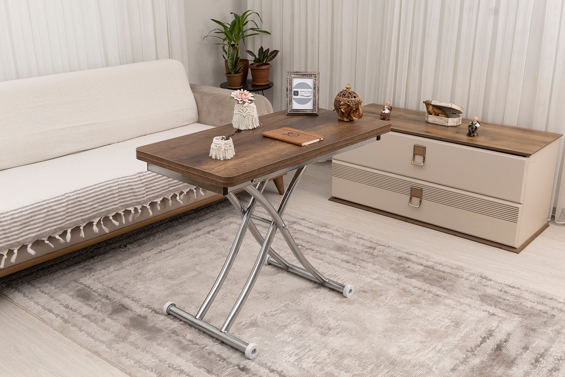 Mini Juppo Series - Smart Table, Oval Corner MDF Top, Chrome Inward Curved Base