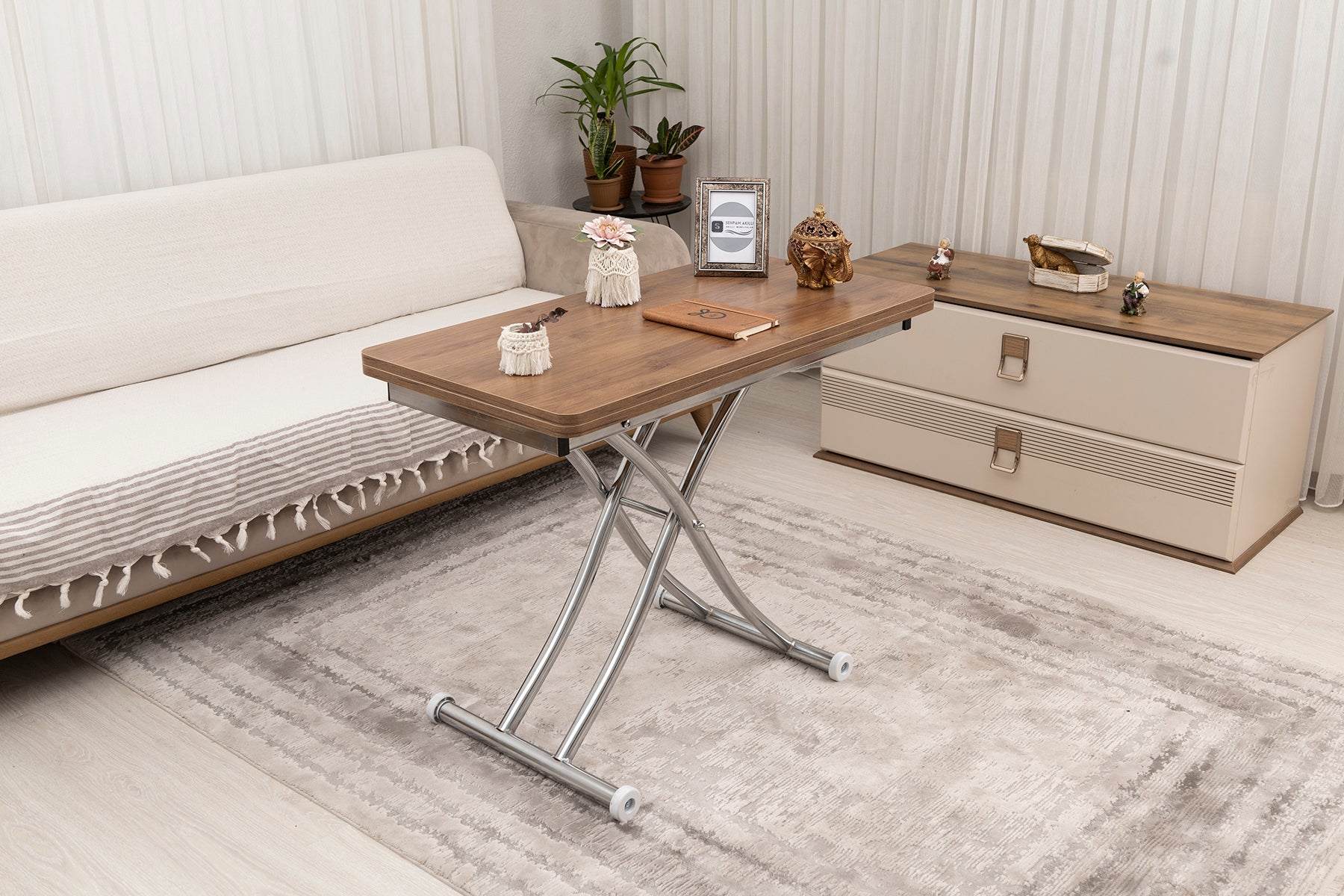 Mini Juppo Series - Smart Table, Oval Corner MDF Top, Chrome Inward Curved Base