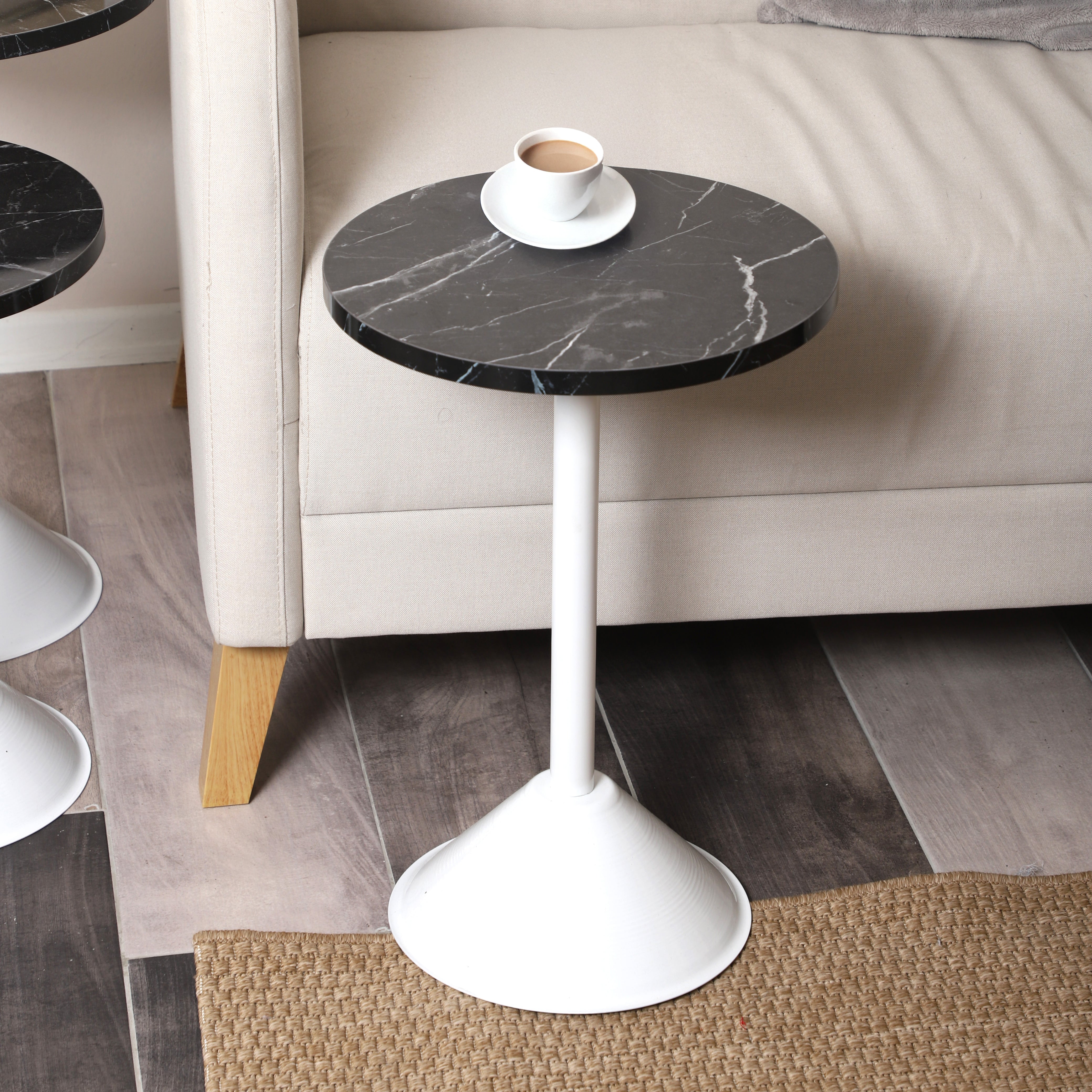 Tablon Nesting Table Series - Black Marble MDF Top, White Iron Mechanism