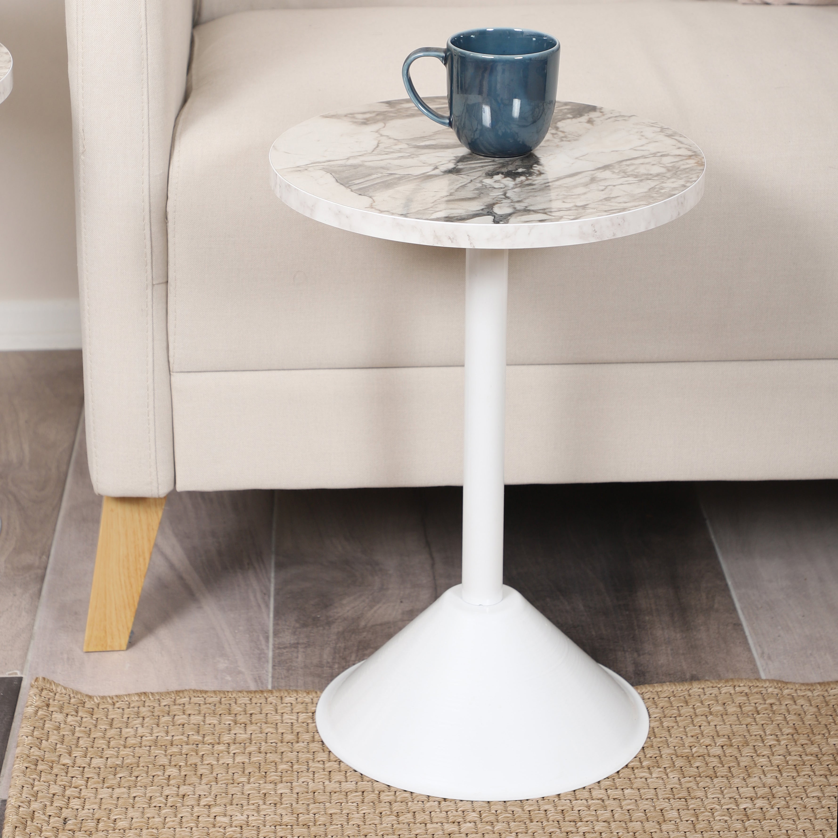 Tablon Nesting Table Series - White Marble MDF Top, White Iron Mechanism