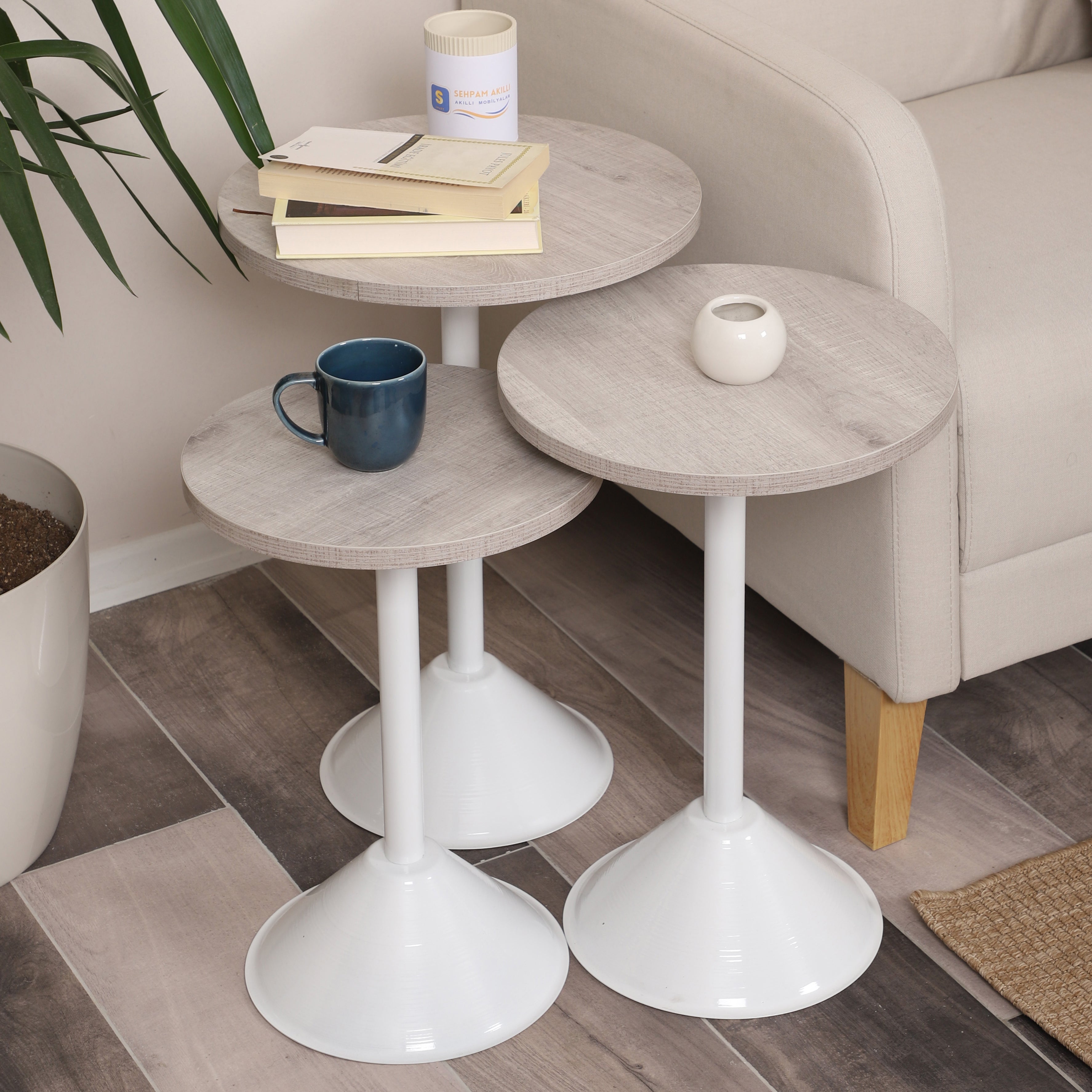 Tablon Nesting Table Series - Lisbon MDF Top, White Iron Mechanism