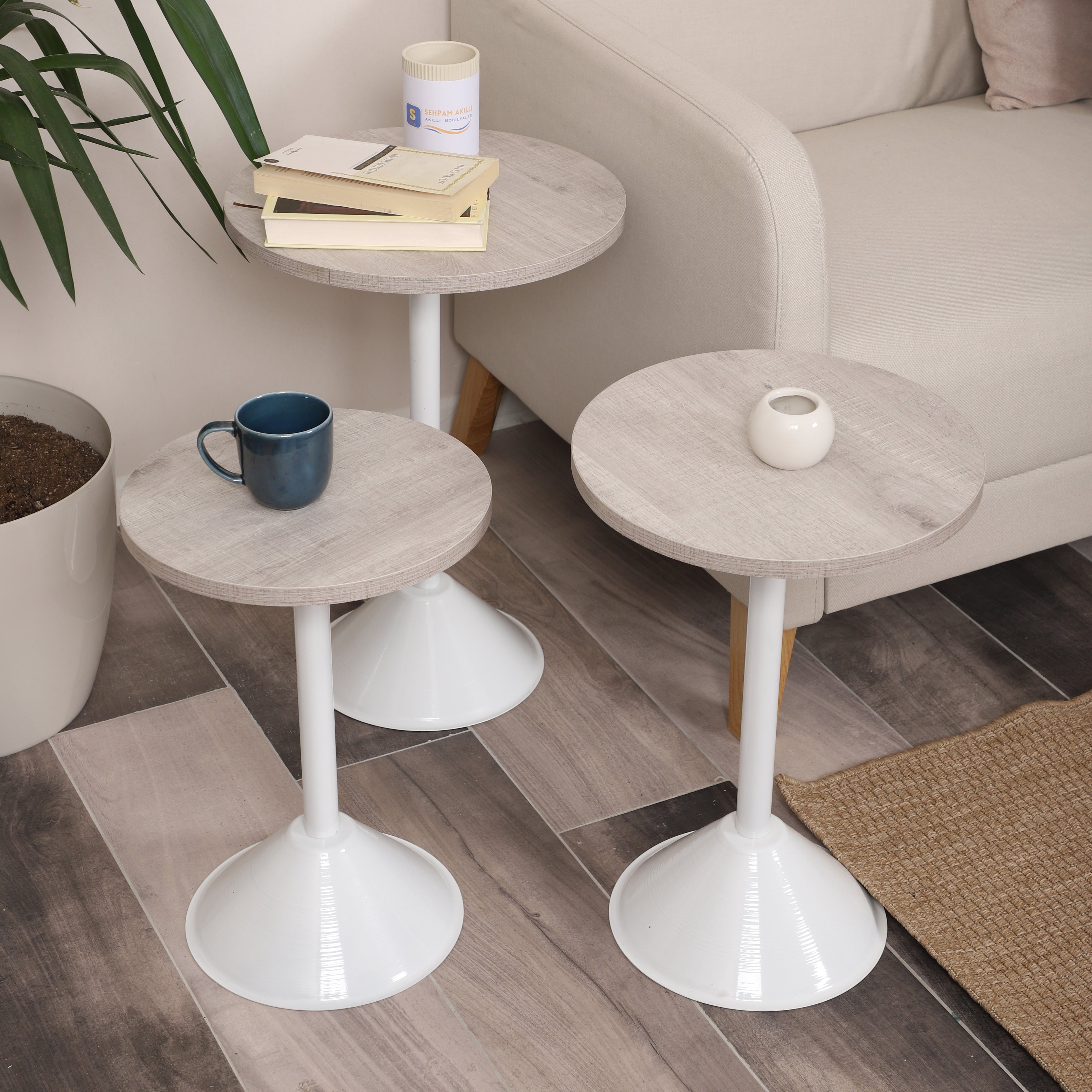 Tablon Nesting Table Series - Lisbon MDF Top, White Iron Mechanism