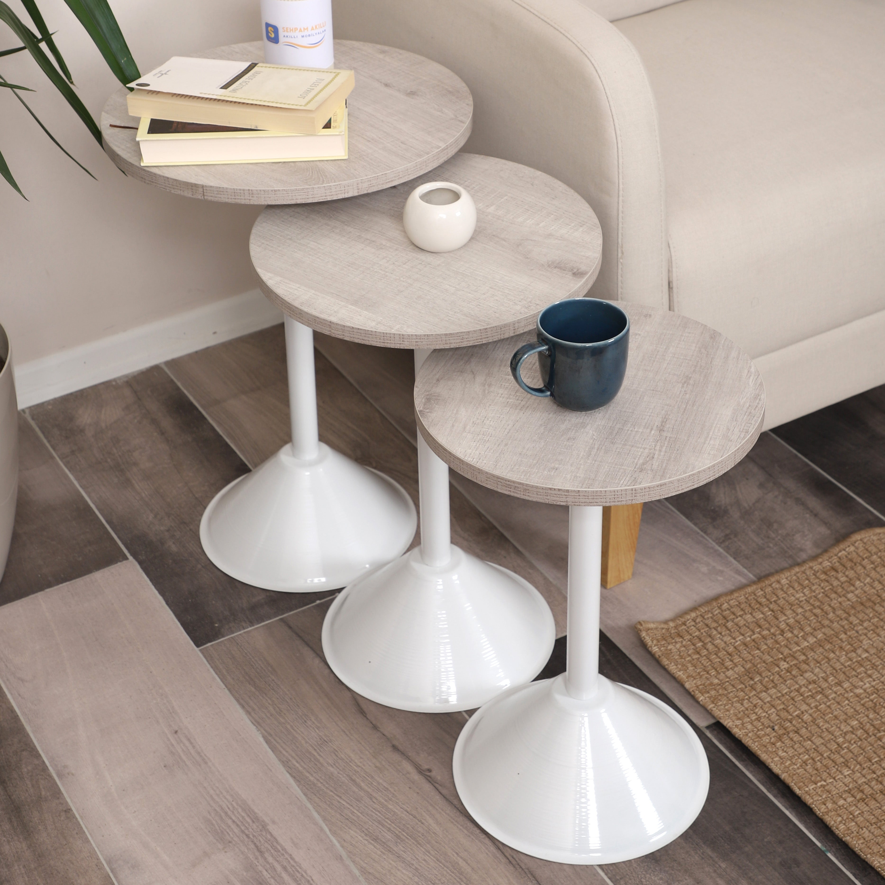 Tablon Nesting Table Series - Lisbon MDF Top, White Iron Mechanism