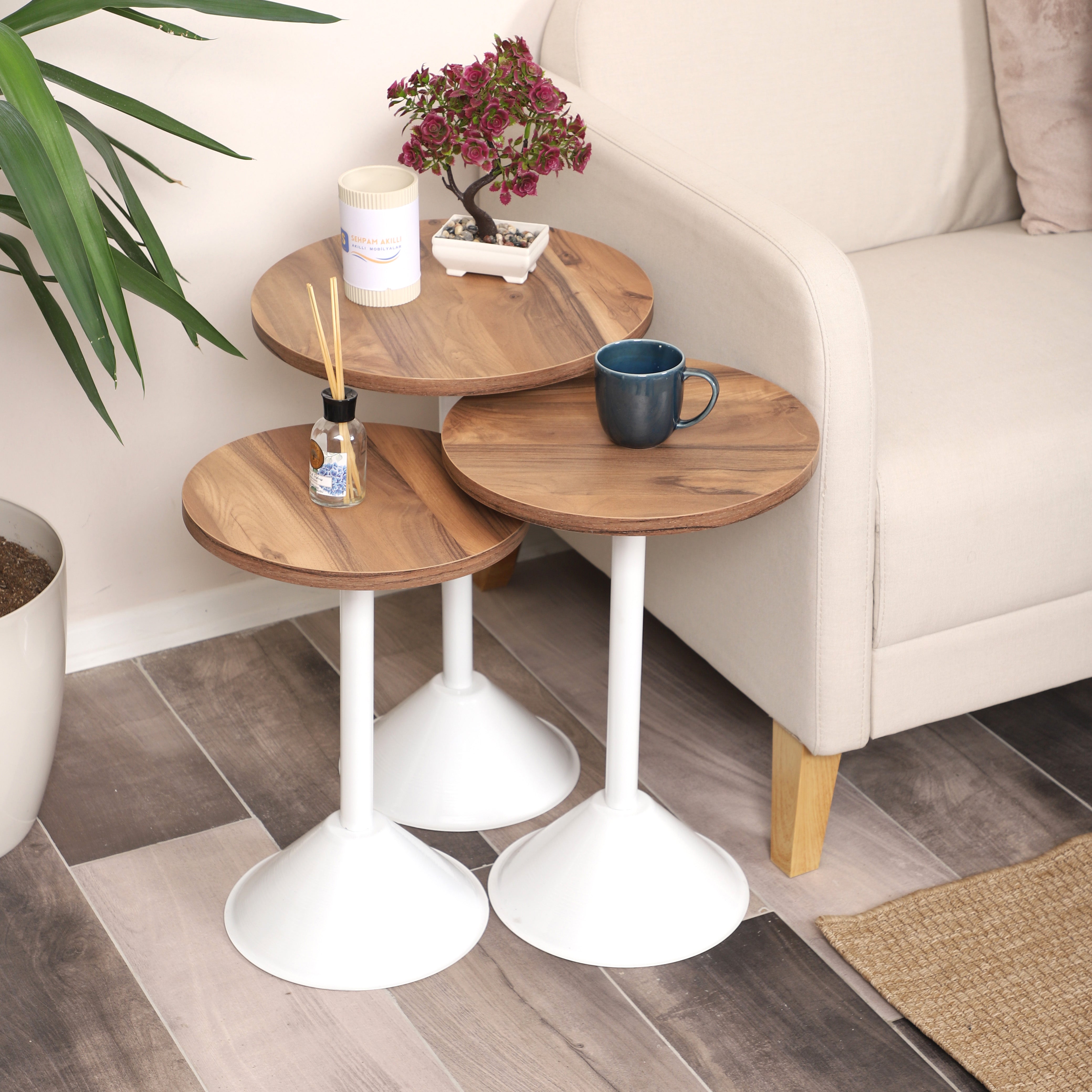 Tablon Nesting Table Series - Urartu MDF Top, White Iron Mechanism