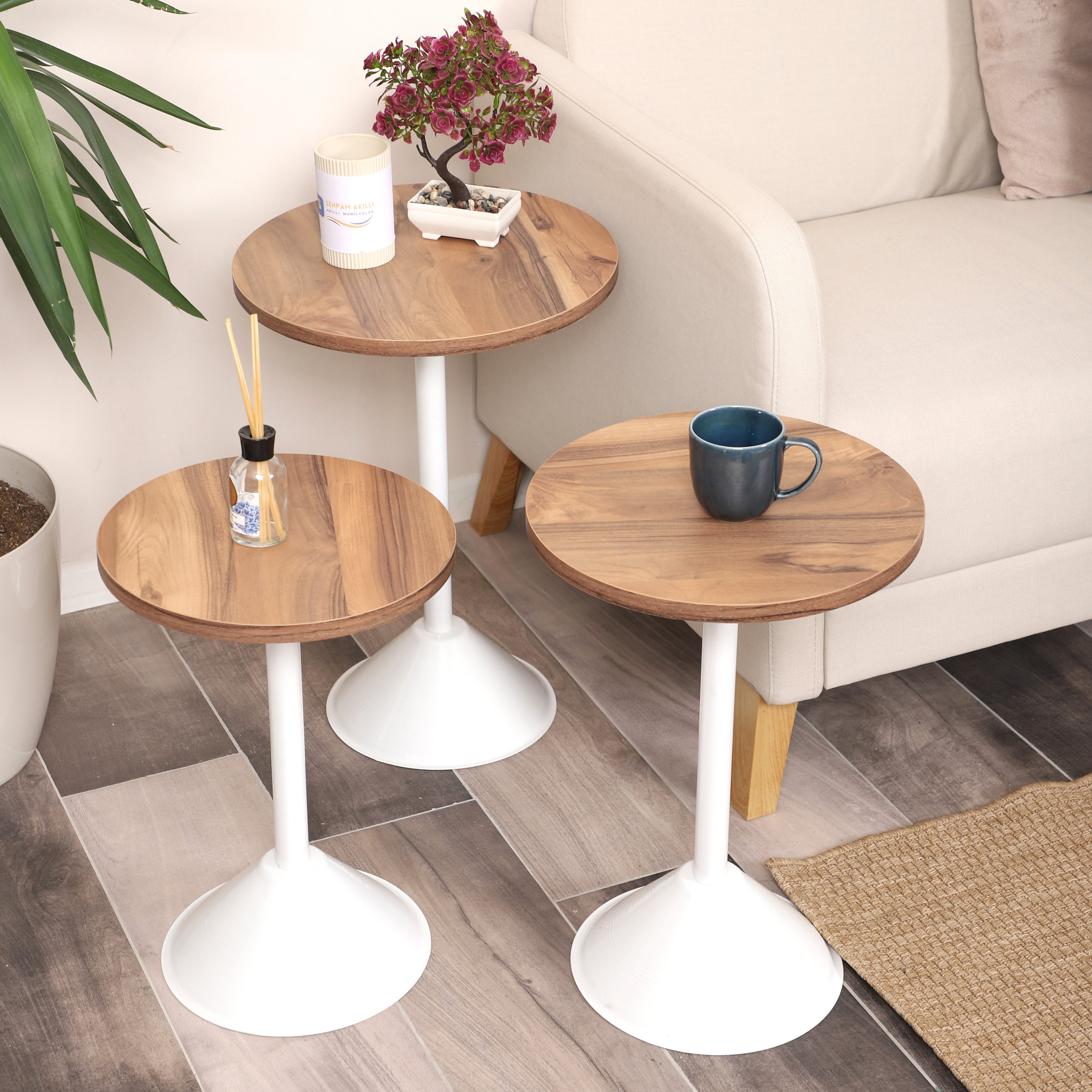 Tablon Nesting Table Series - Urartu MDF Top, White Iron Mechanism