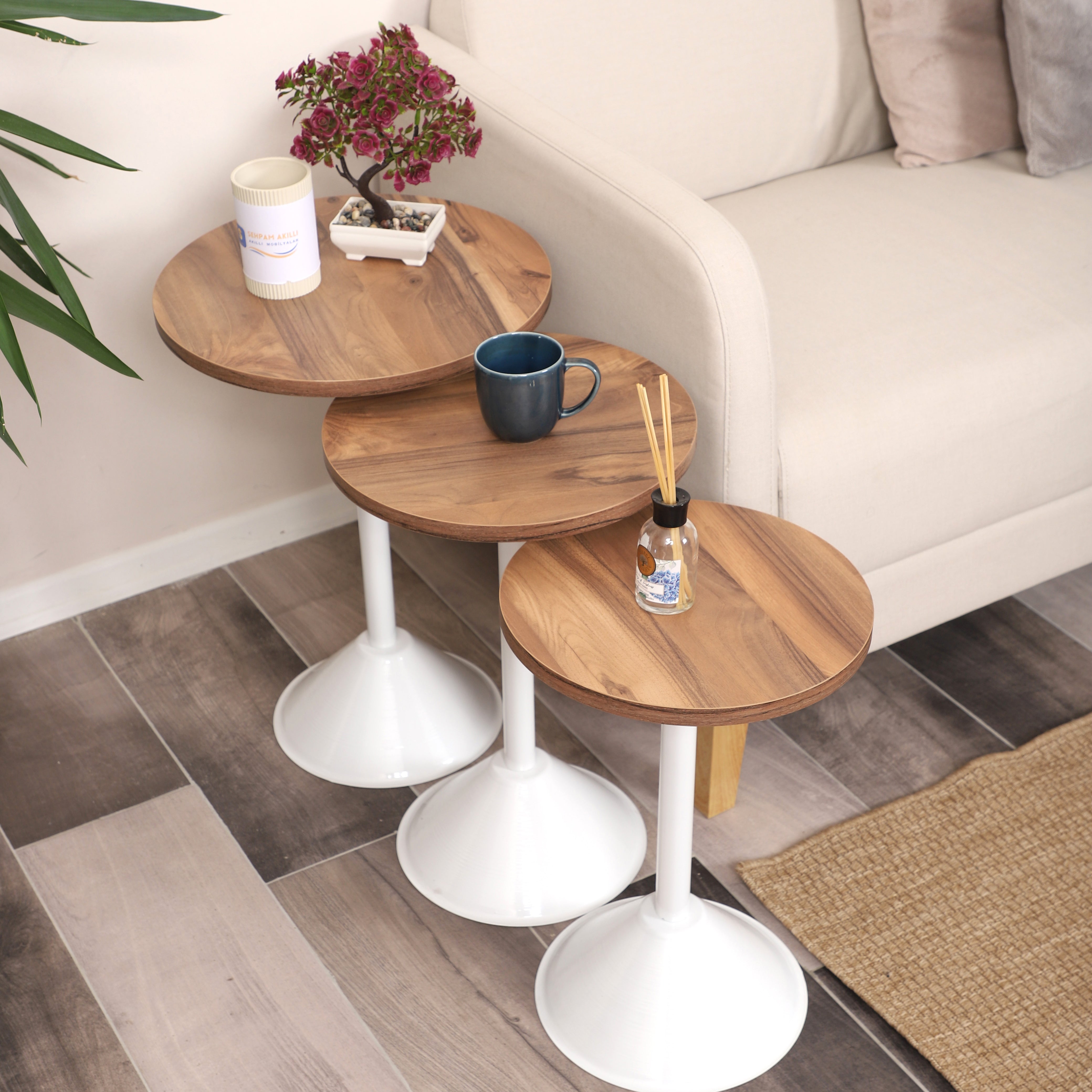 Tablon Nesting Table Series - Urartu MDF Top, White Iron Mechanism