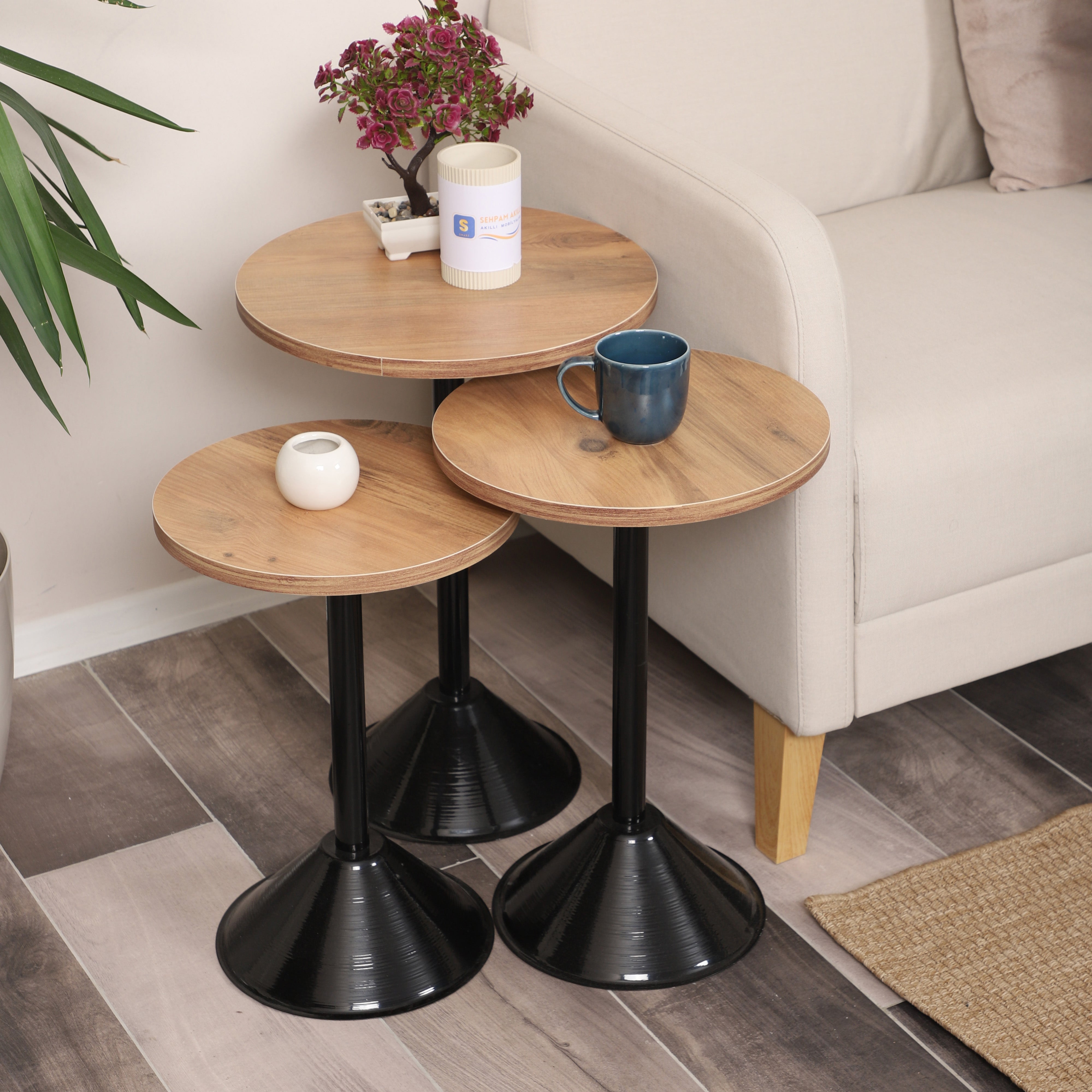 Tablon Nesting Table Series - Efescam MDF Top, Black Iron Mechanism