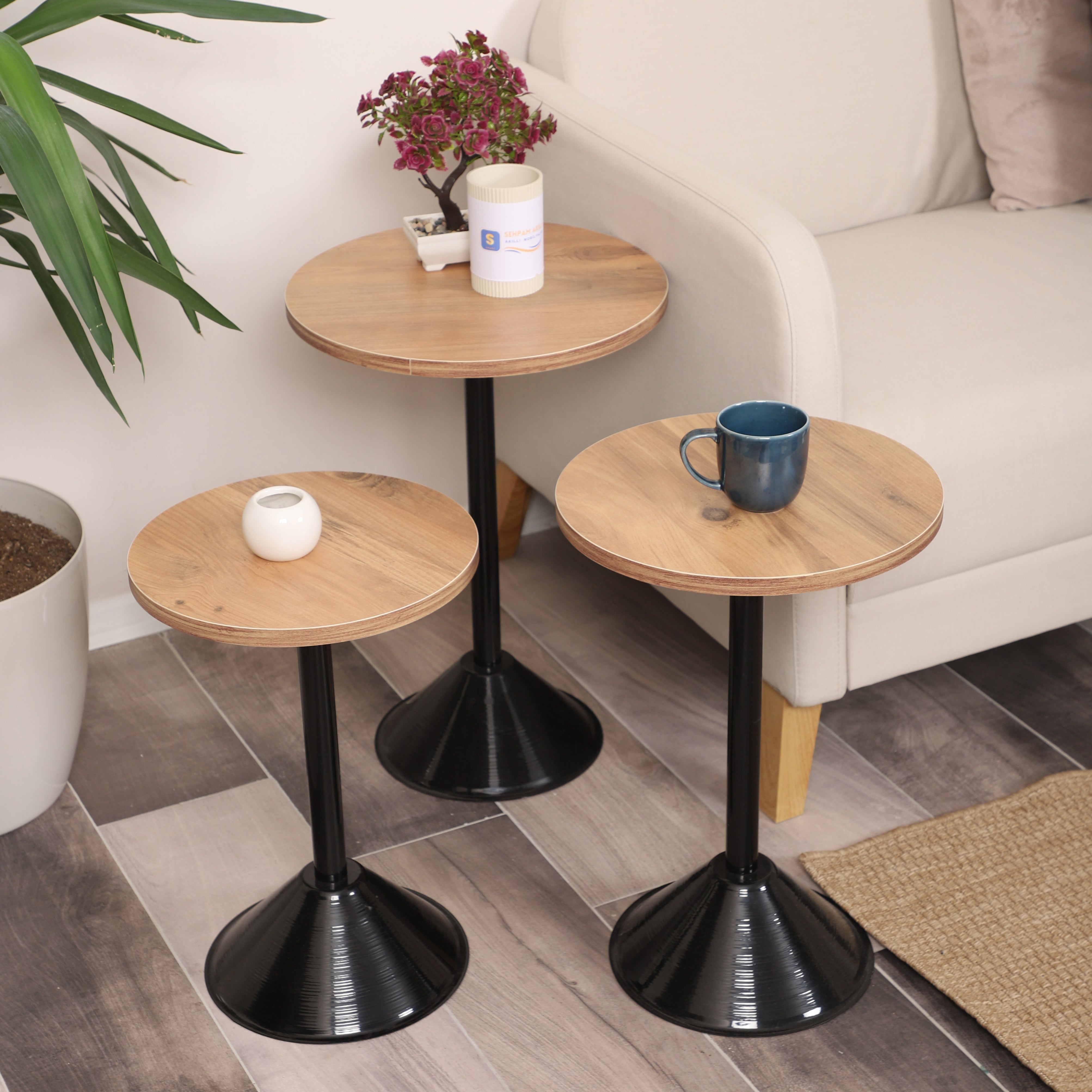 Tablon Nesting Table Series - Efescam MDF Top, Black Iron Mechanism