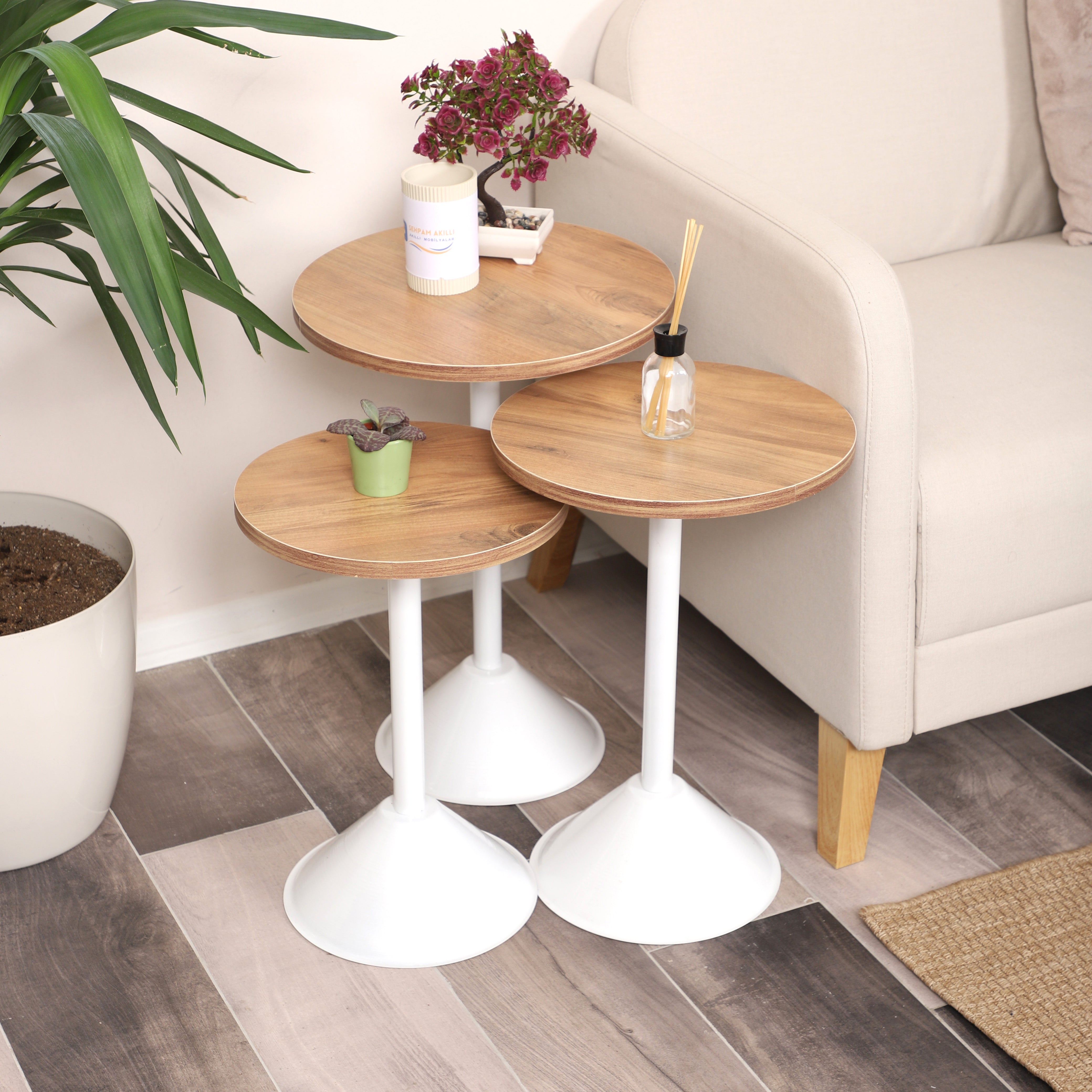 Tablon Nesting Table Series - Efescam MDF Top, White Iron Mechanism