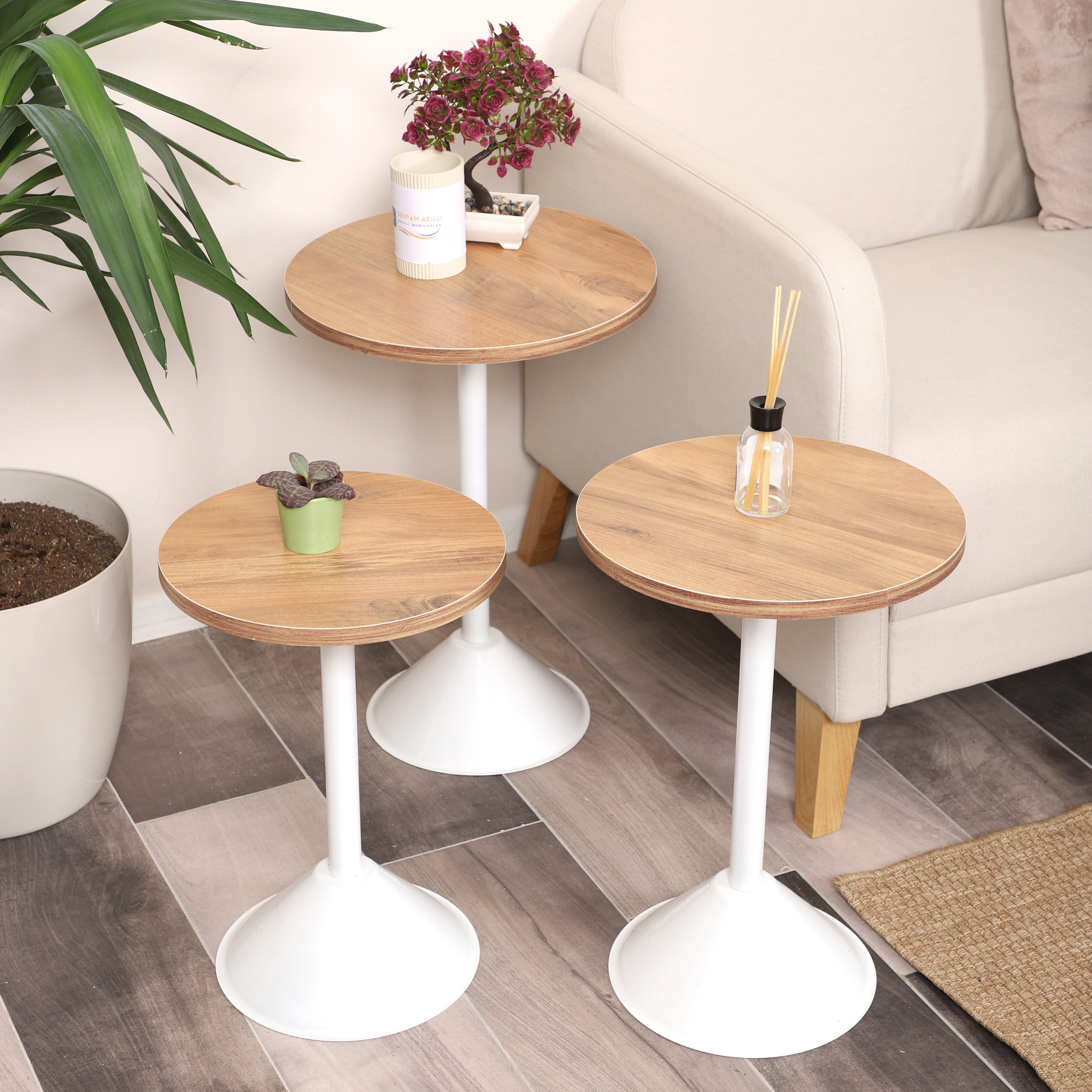 Tablon Nesting Table Series - Efescam MDF Top, White Iron Mechanism