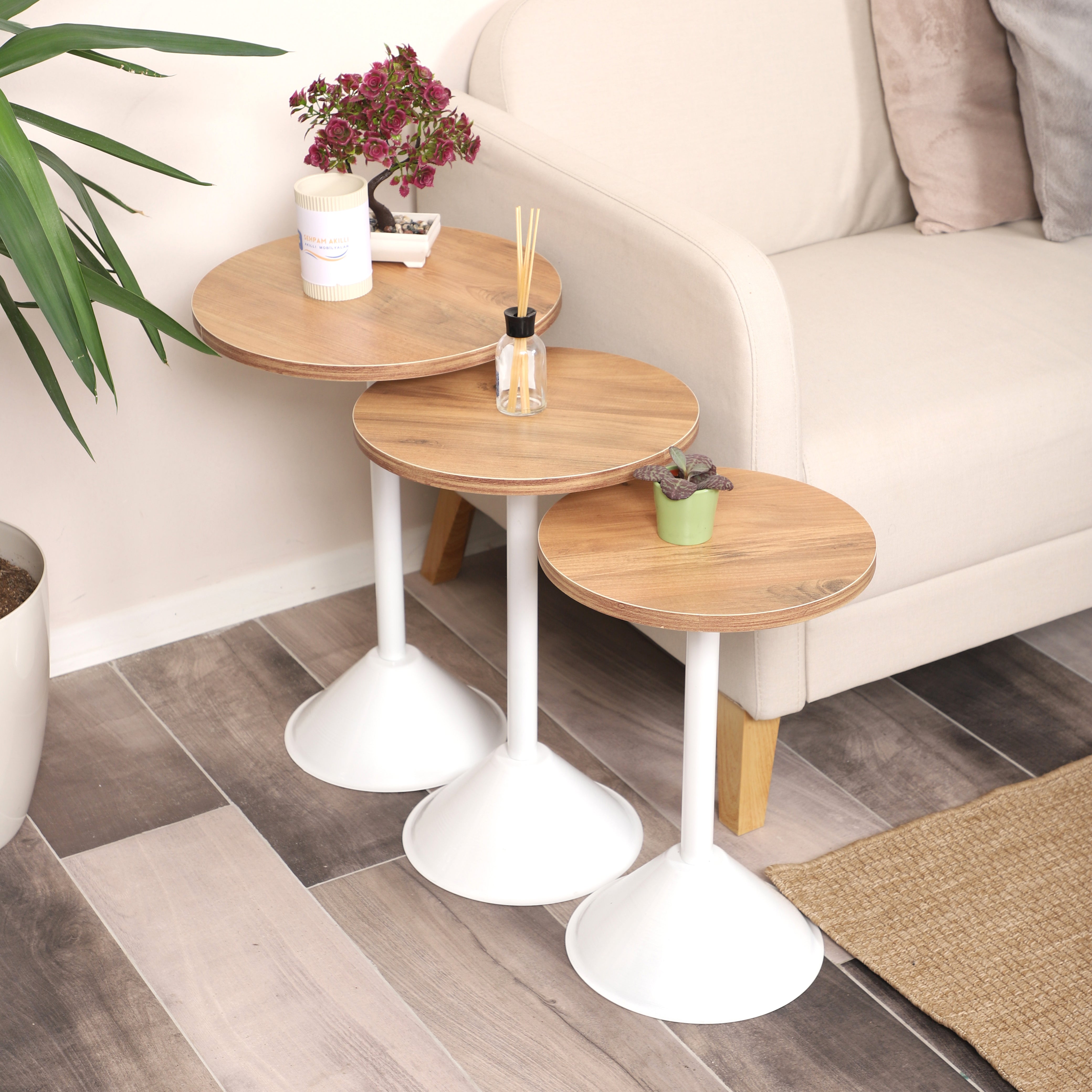 Tablon Nesting Table Series - Efescam MDF Top, White Iron Mechanism