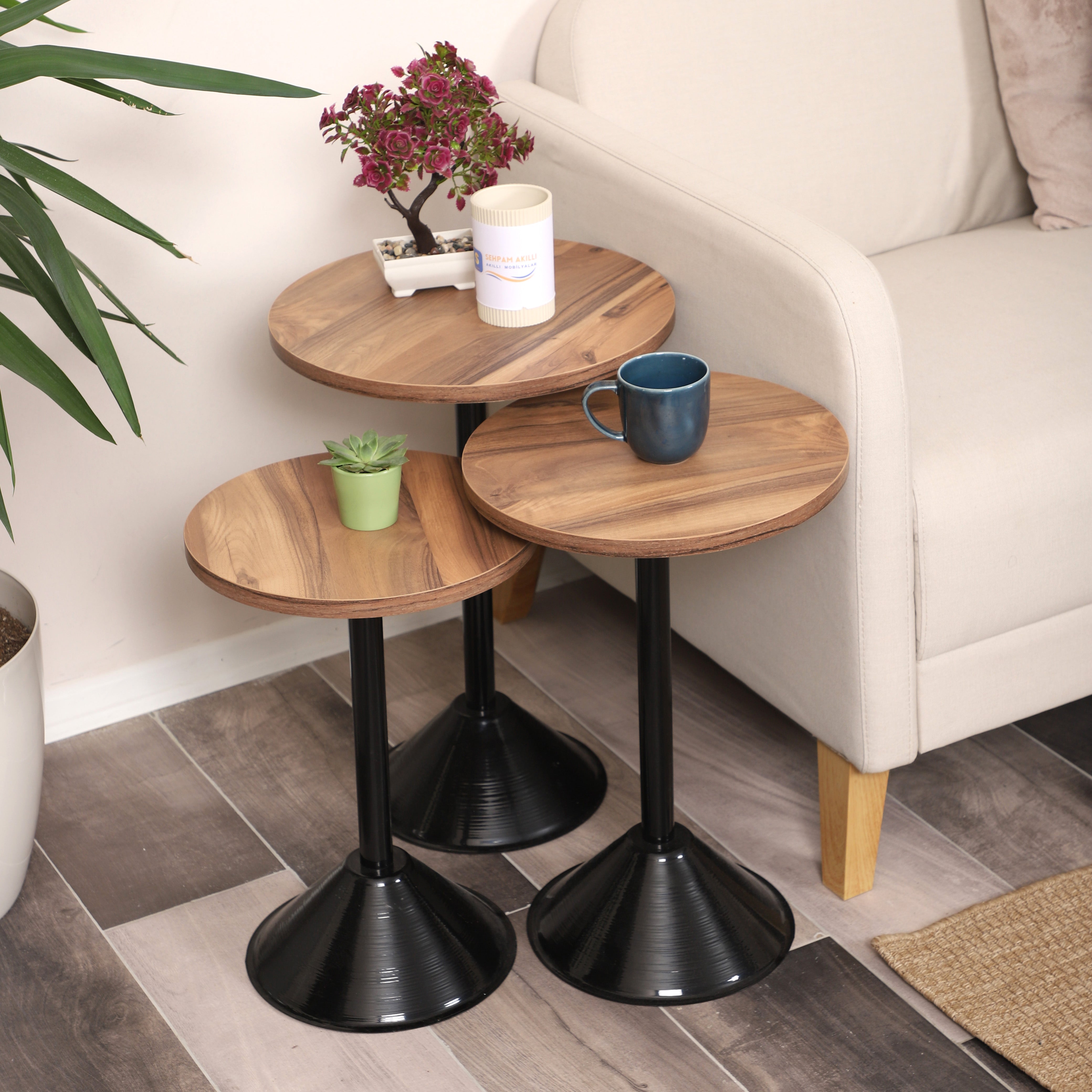 Tablon Nesting Table Series - Urartu MDF Top, Black Iron Mechanism