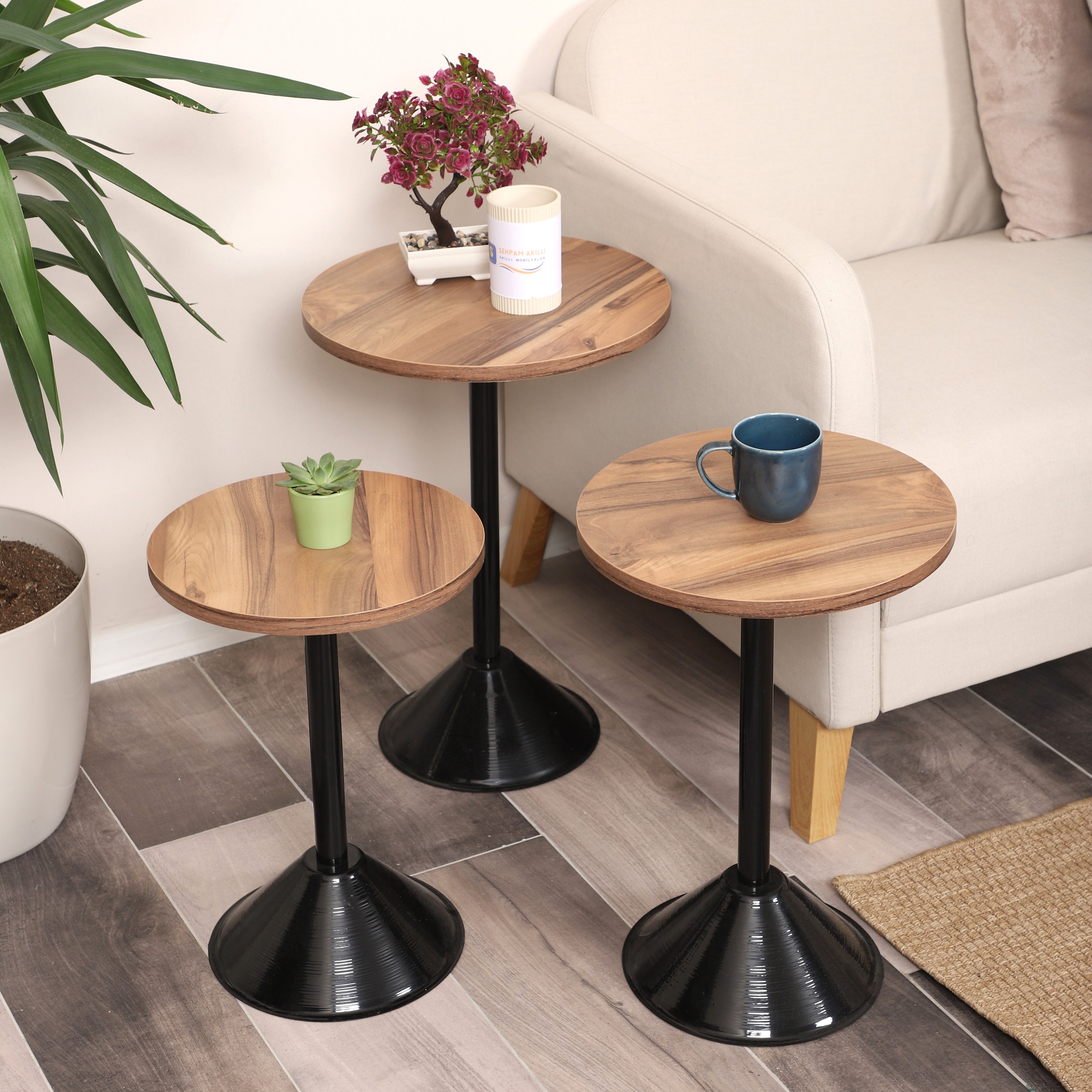 Tablon Nesting Table Series - Urartu MDF Top, Black Iron Mechanism