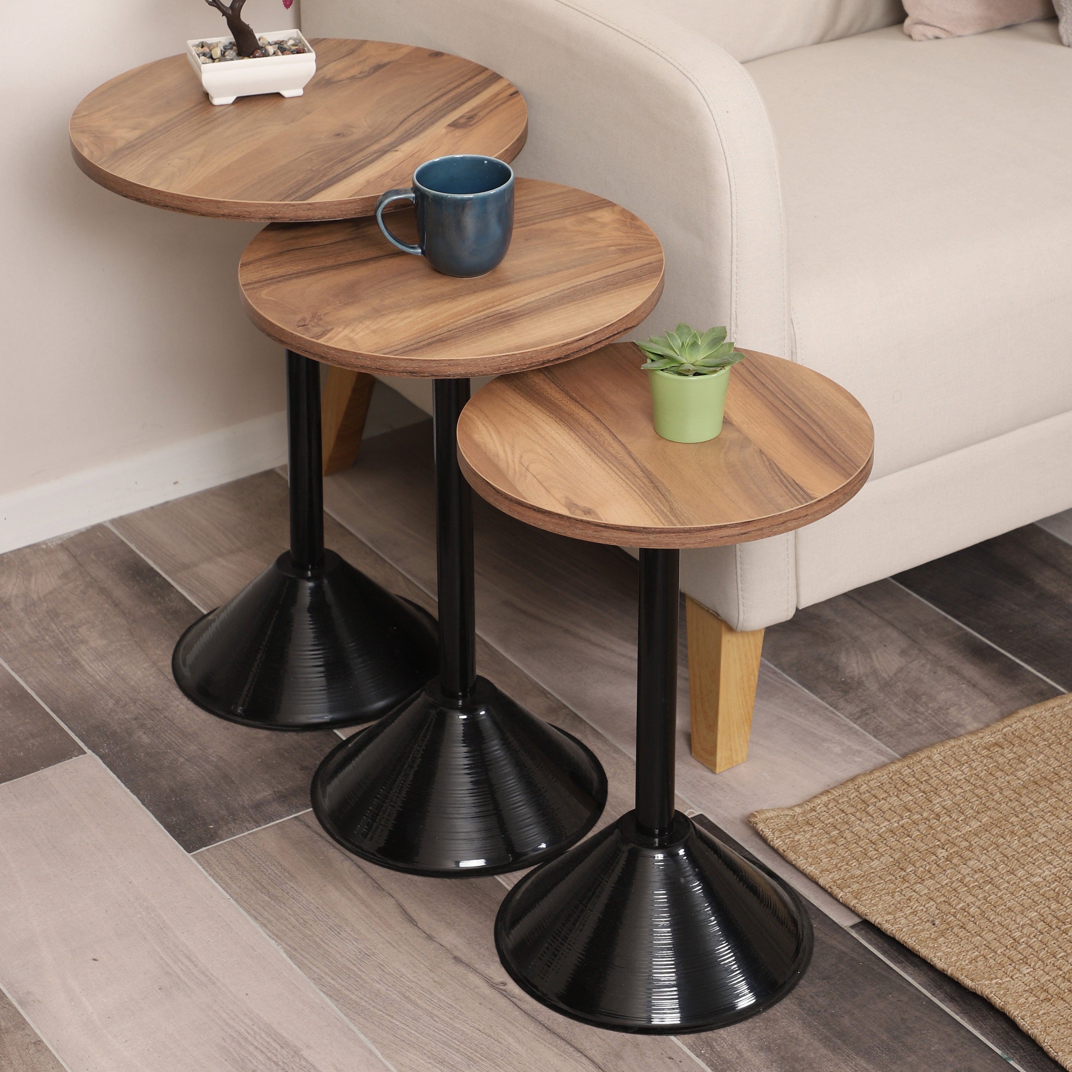Tablon Nesting Table Series - Urartu MDF Top, Black Iron Mechanism