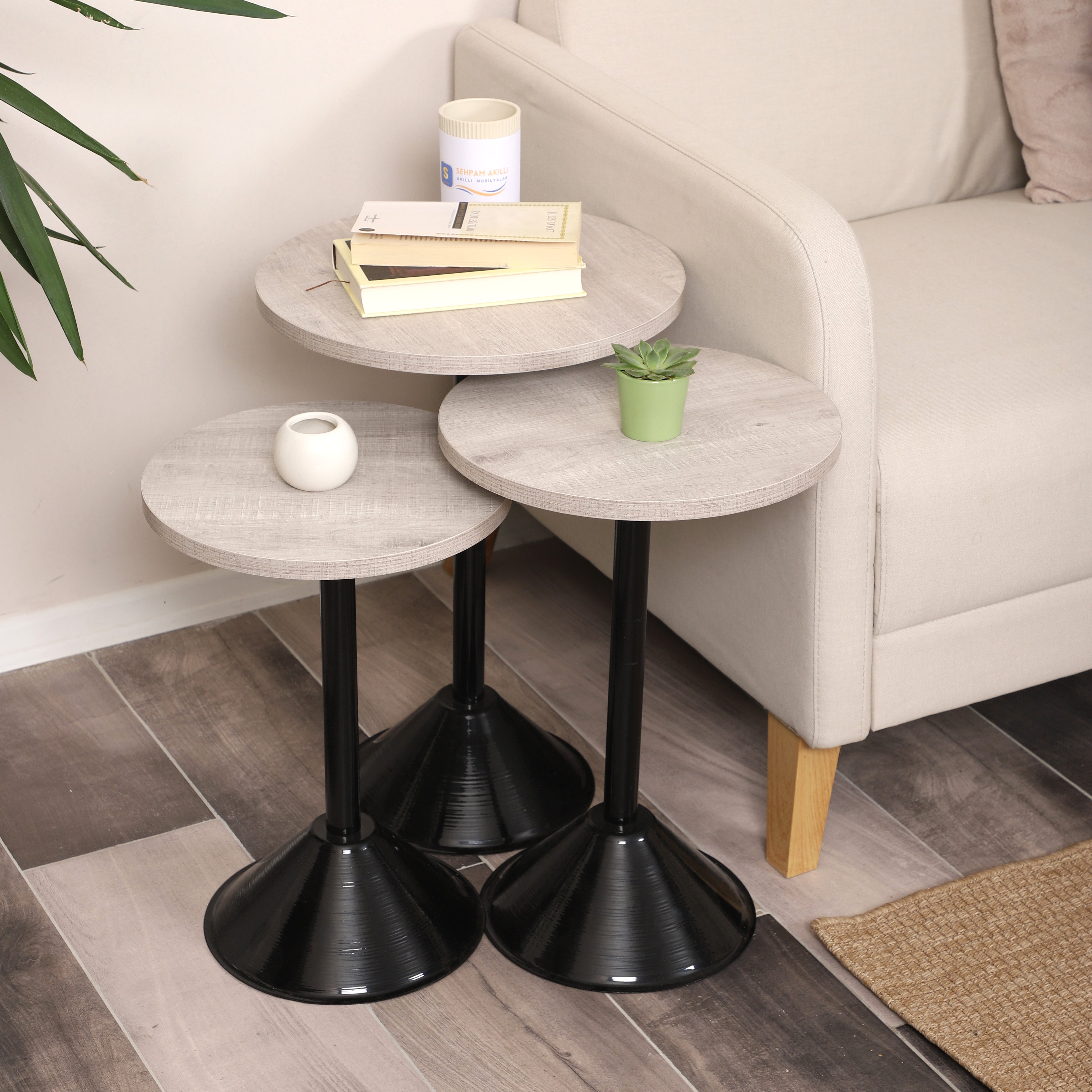 Tablon Nesting Table Series - Lisbon MDF Top, Black Iron Mechanism
