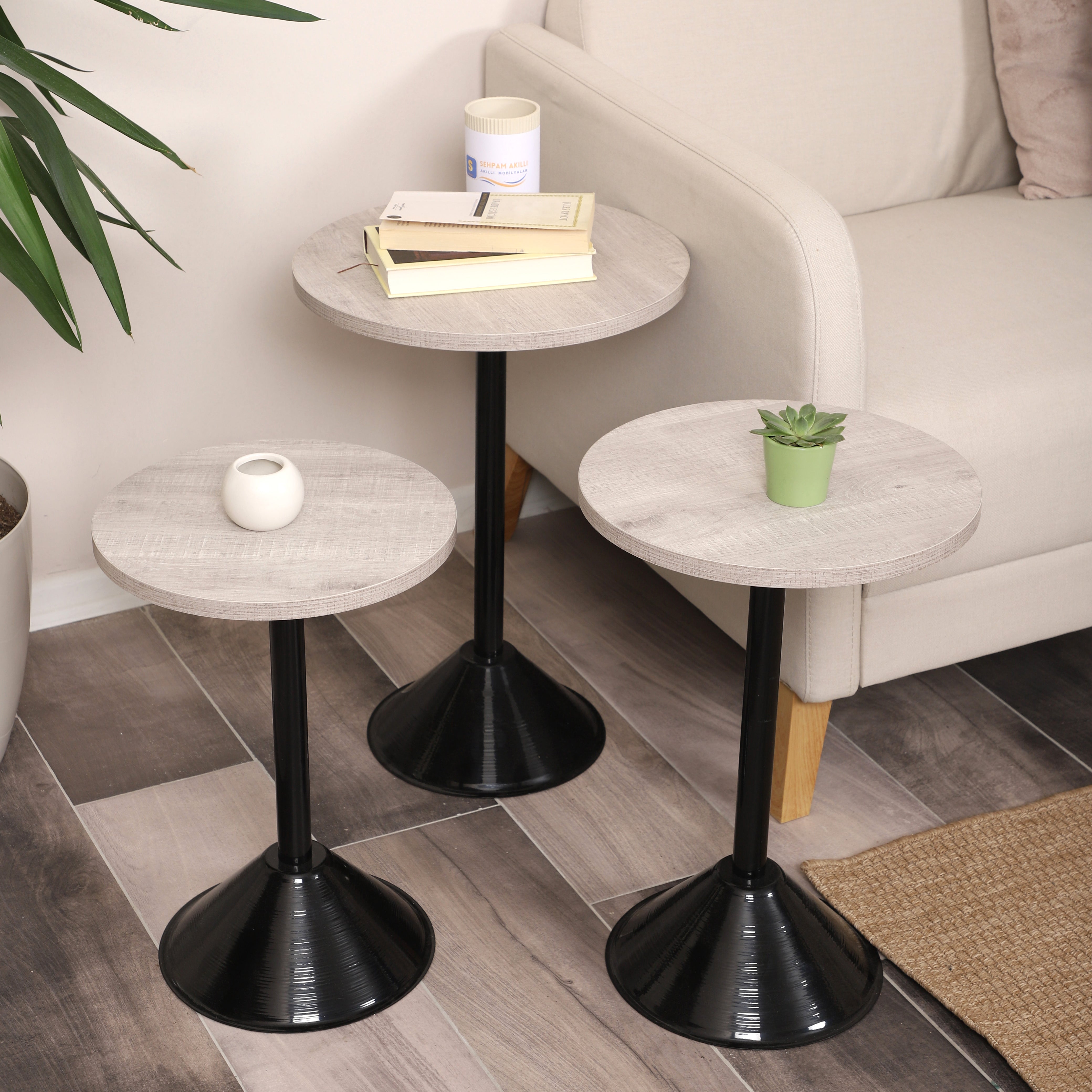 Tablon Nesting Table Series - Lisbon MDF Top, Black Iron Mechanism