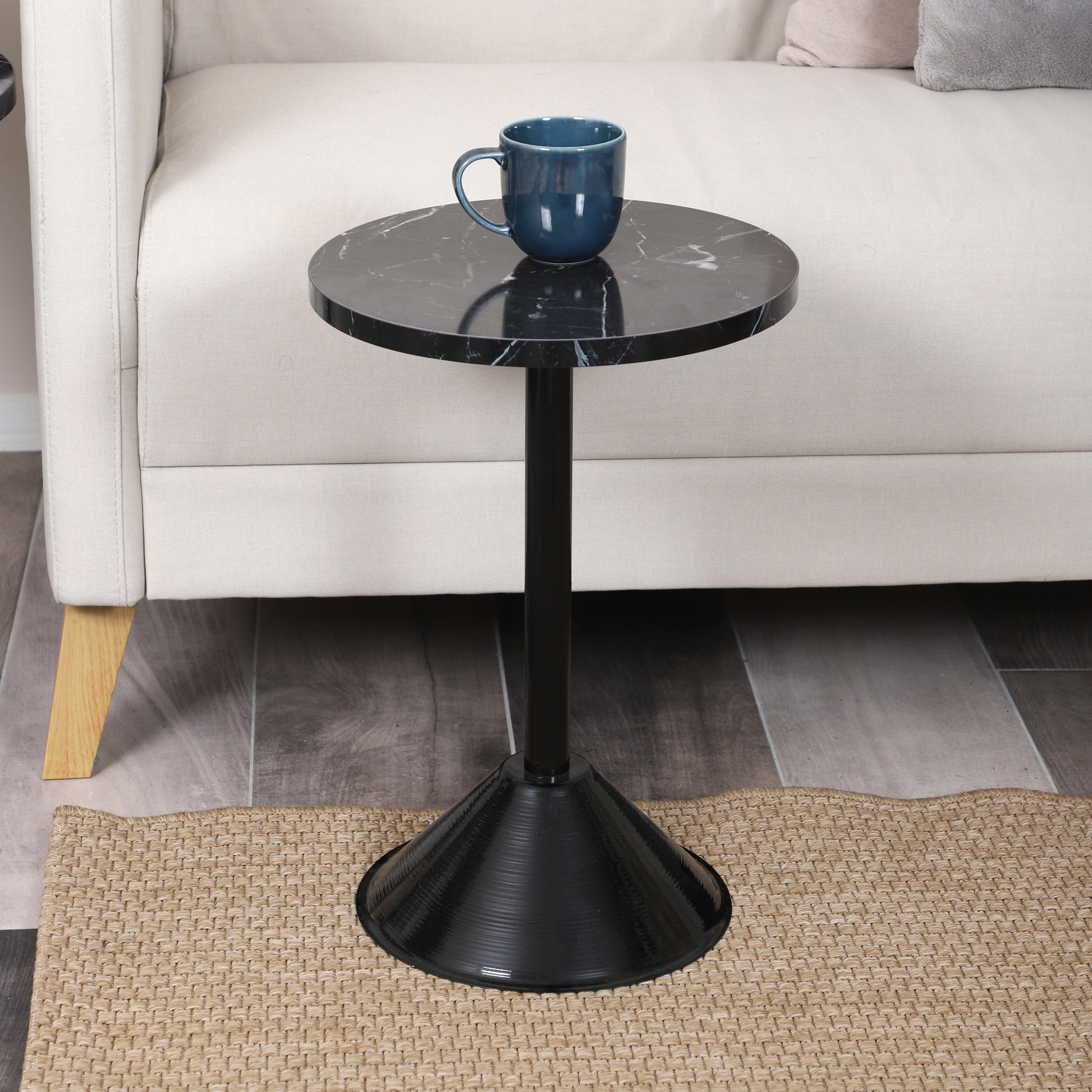 Tablon Nesting Table Series - Black Marble MDF Top, Black Iron Mechanism