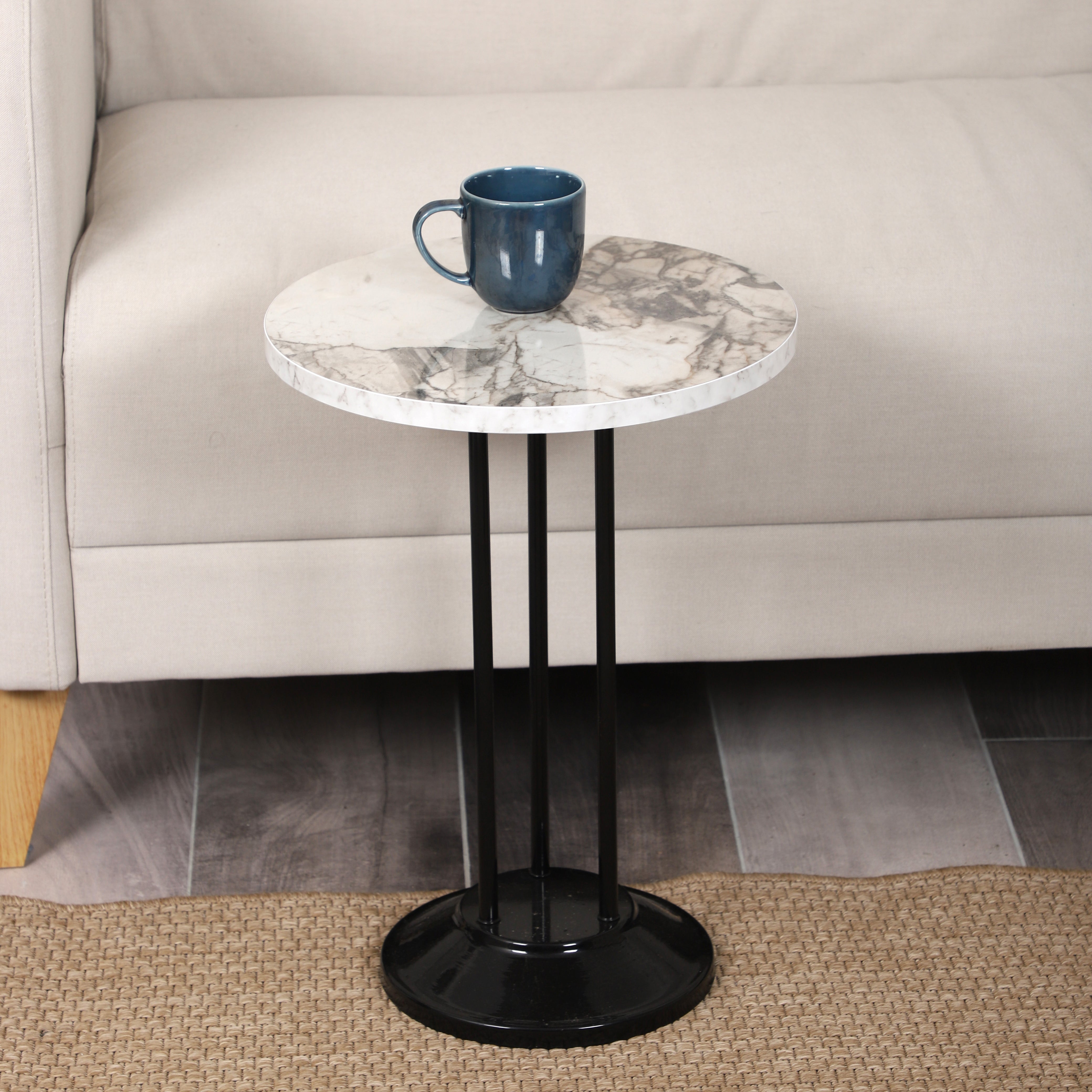Marbella Nesting Table Series - White Marble MDF Top, Black Iron Mechanism