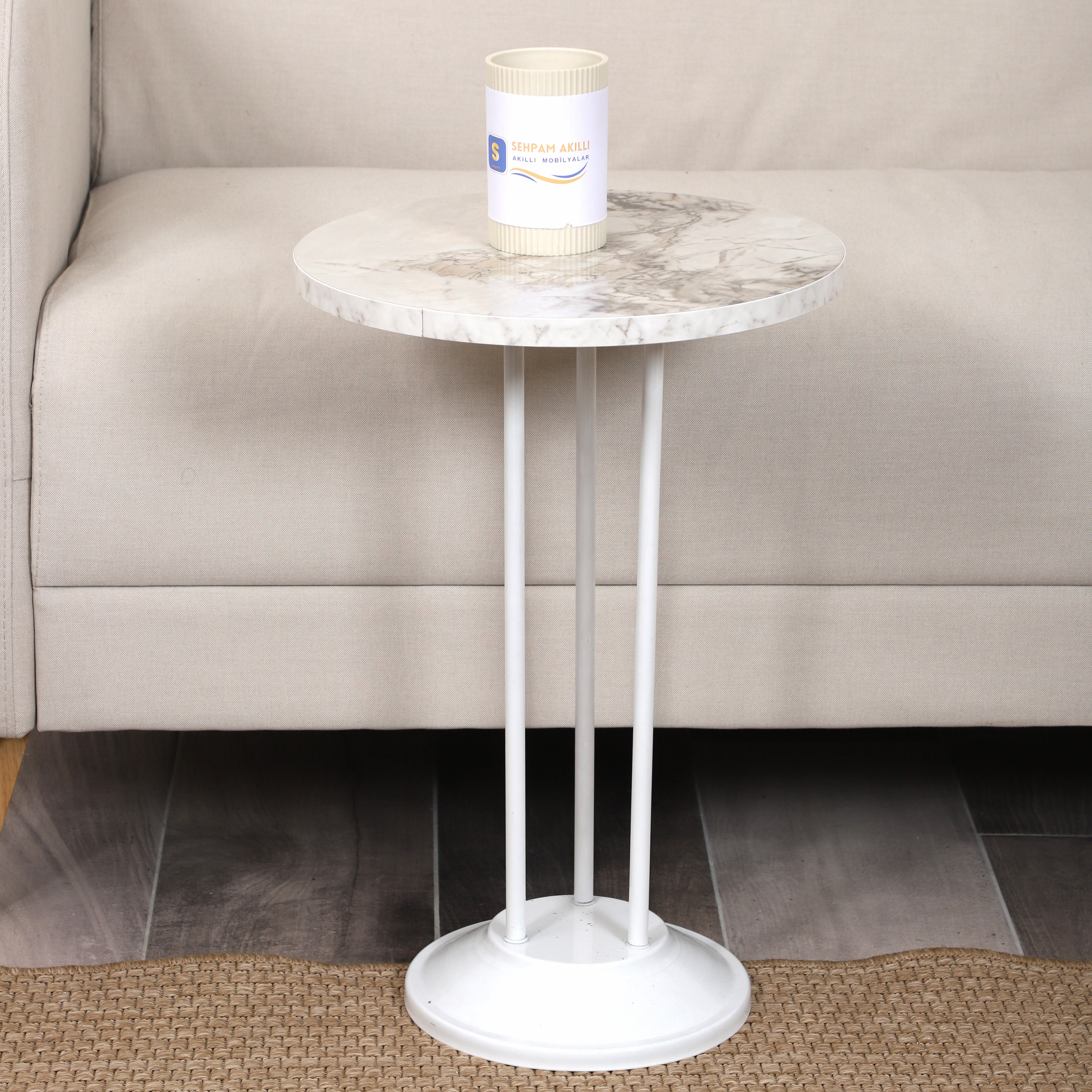 Marbella Nesting Table Series - White Marble MDF Top, White Iron Mechanism