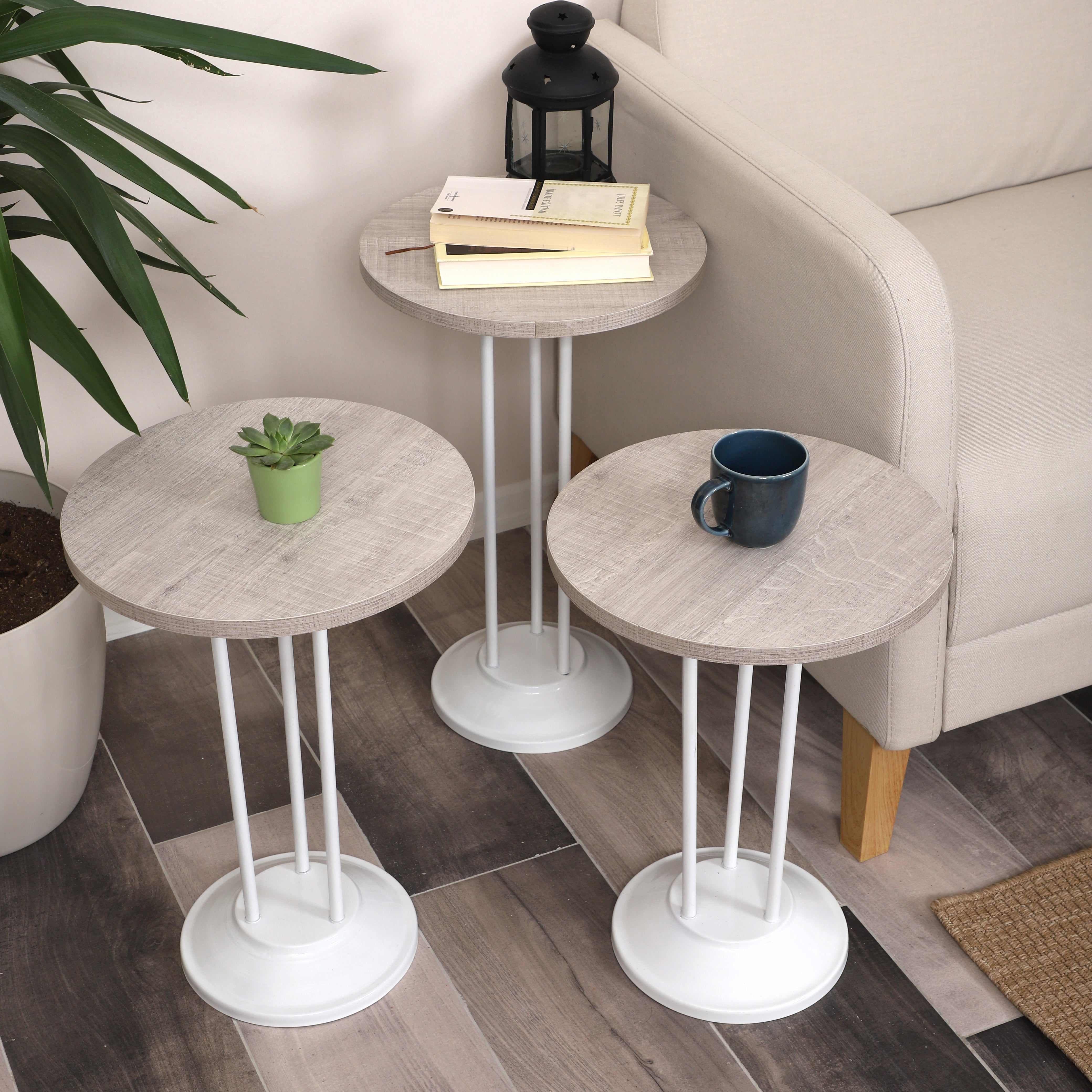 Marbella Nesting Table Series - Lisbon MDF Top, White Iron Mechanism