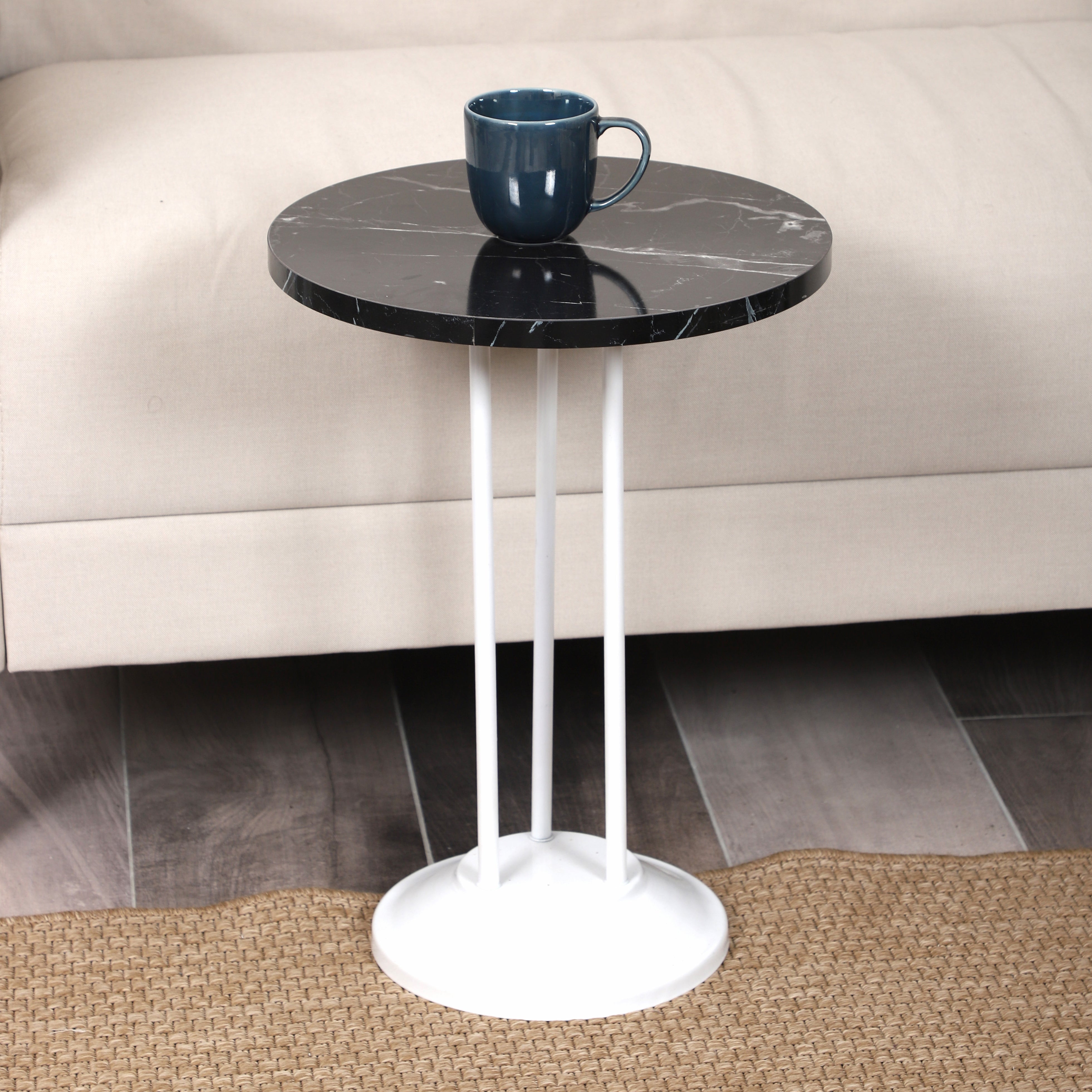 Marbella Nesting Table Series - Black Marble MDF Top, White Iron Mechanism