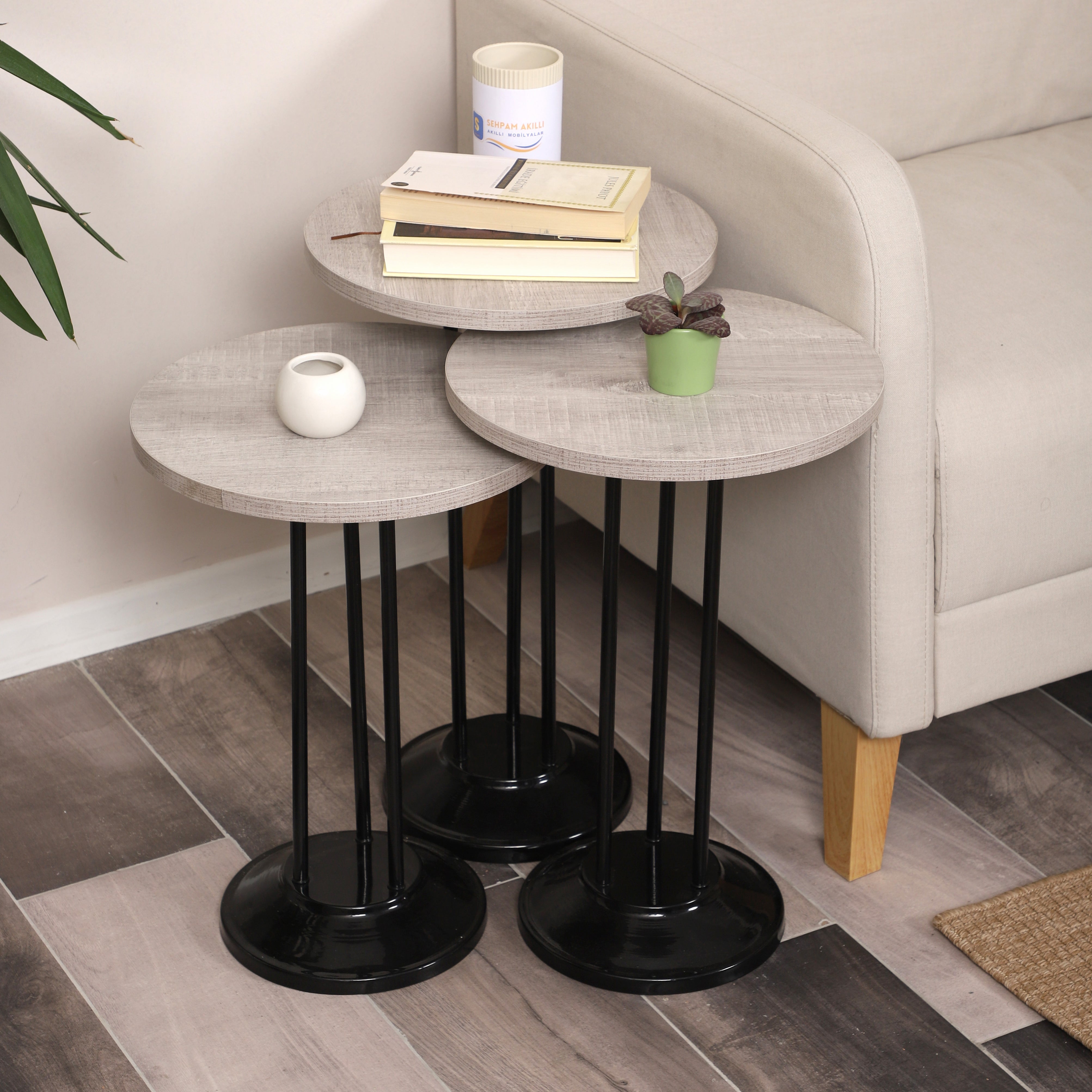 Marbella Nesting Table Series - Lisbon MDF Top, Black Iron Mechanism