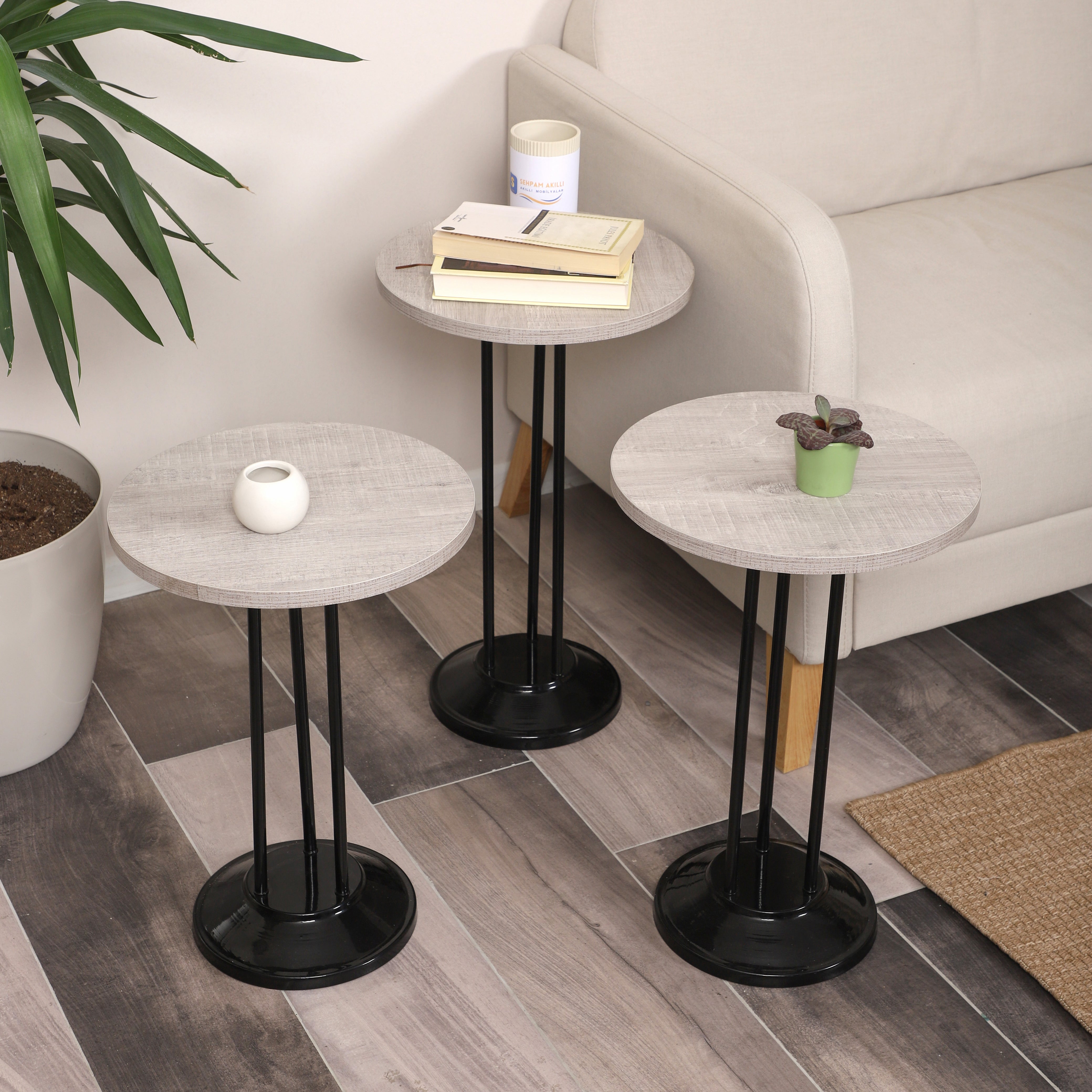 Marbella Nesting Table Series - Lisbon MDF Top, Black Iron Mechanism