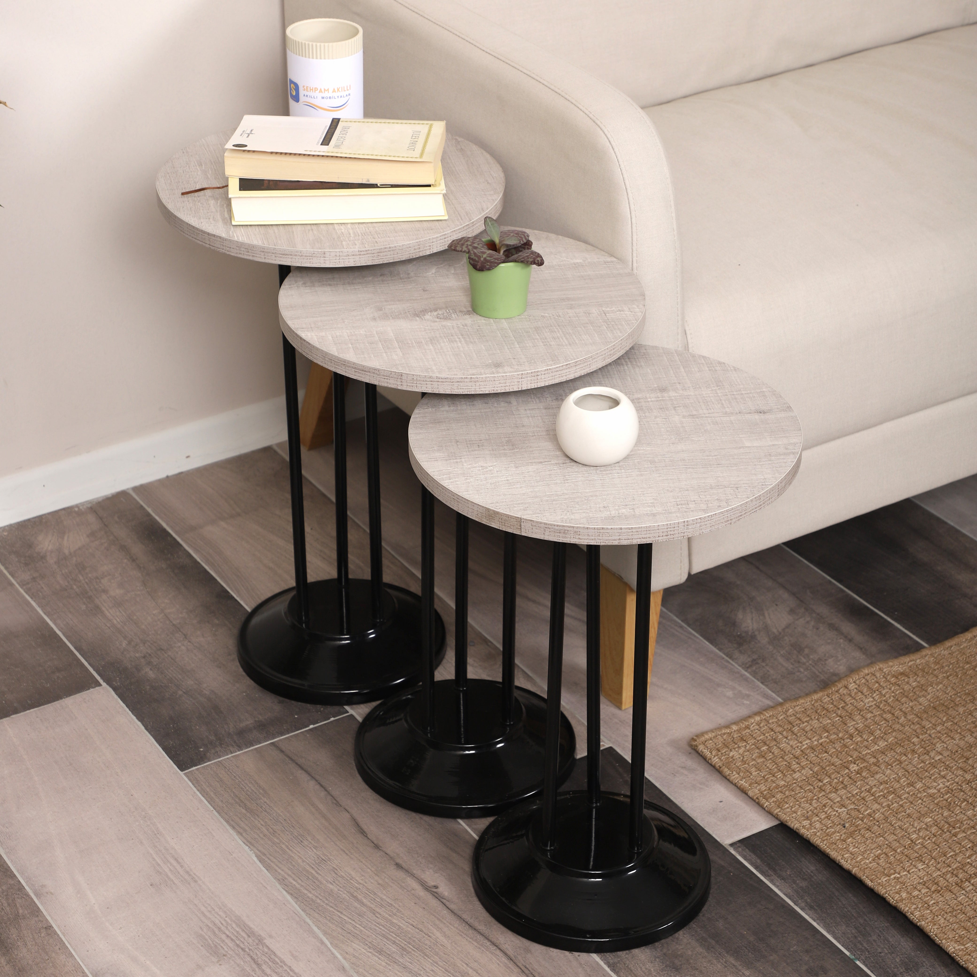 Marbella Nesting Table Series - Lisbon MDF Top, Black Iron Mechanism