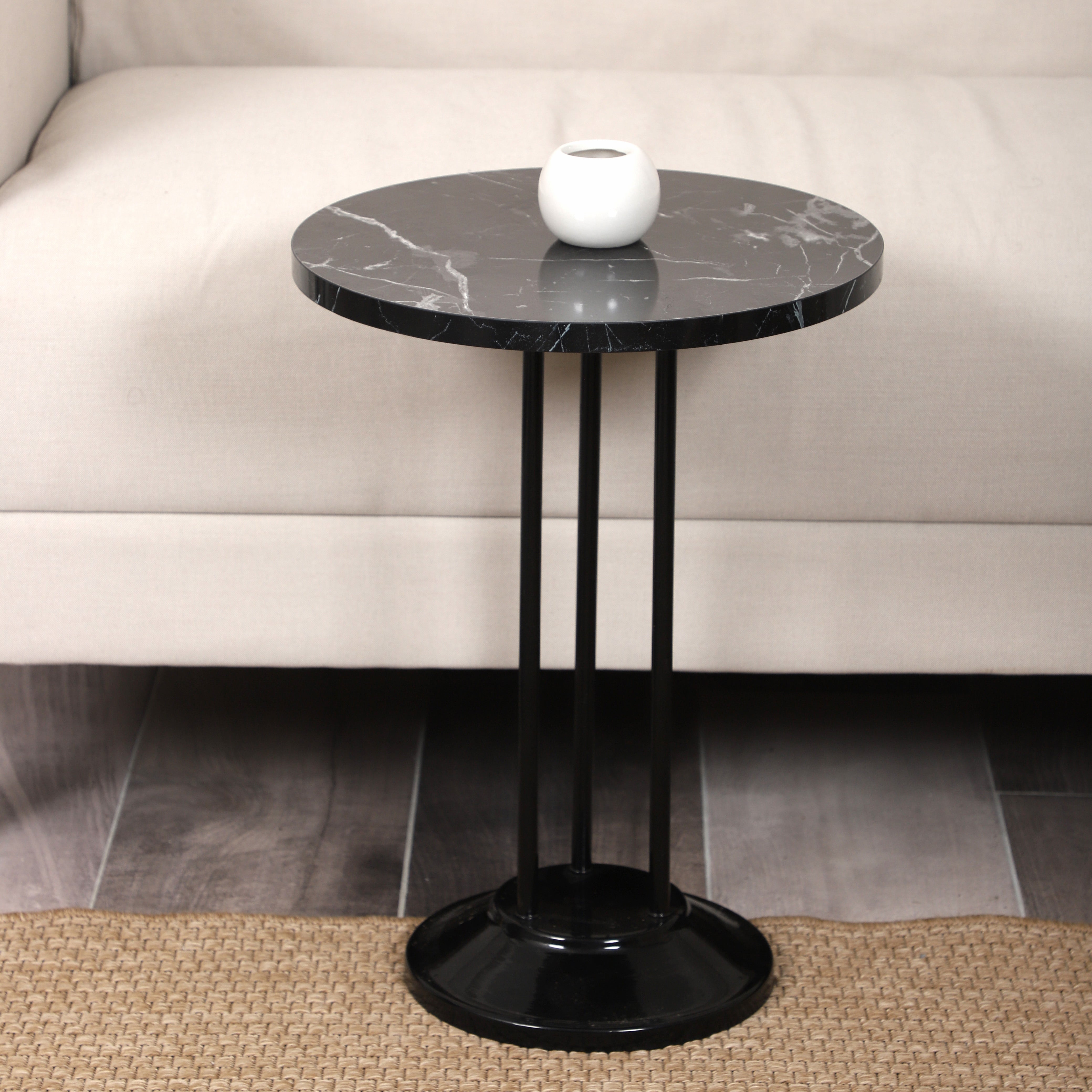 Marbella Nesting Table Series - Black Marble MDF Top, Black Iron Mechanism