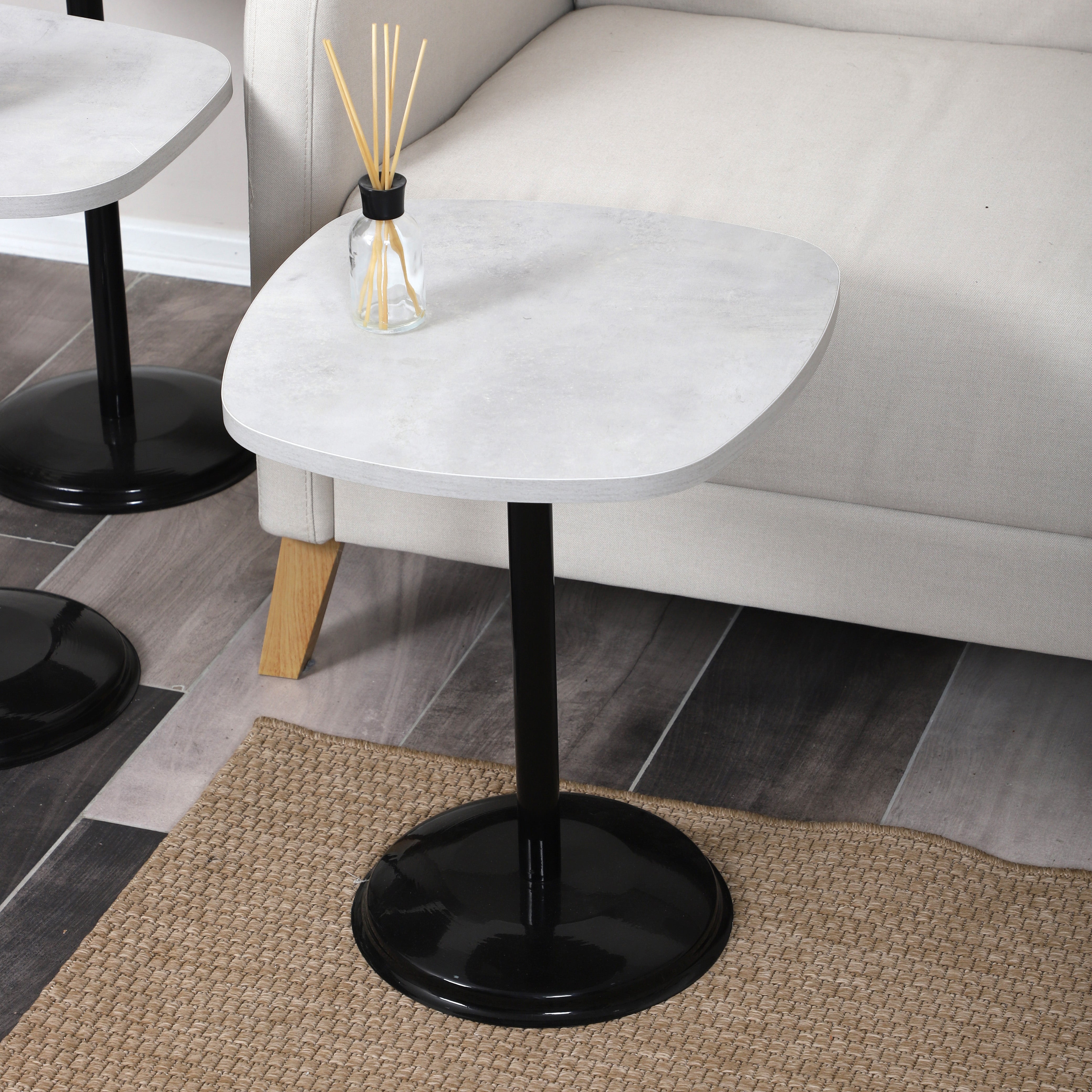 SilvaVera Nesting Table Series - Retro Stone MDF Top, Black Iron Mechanism