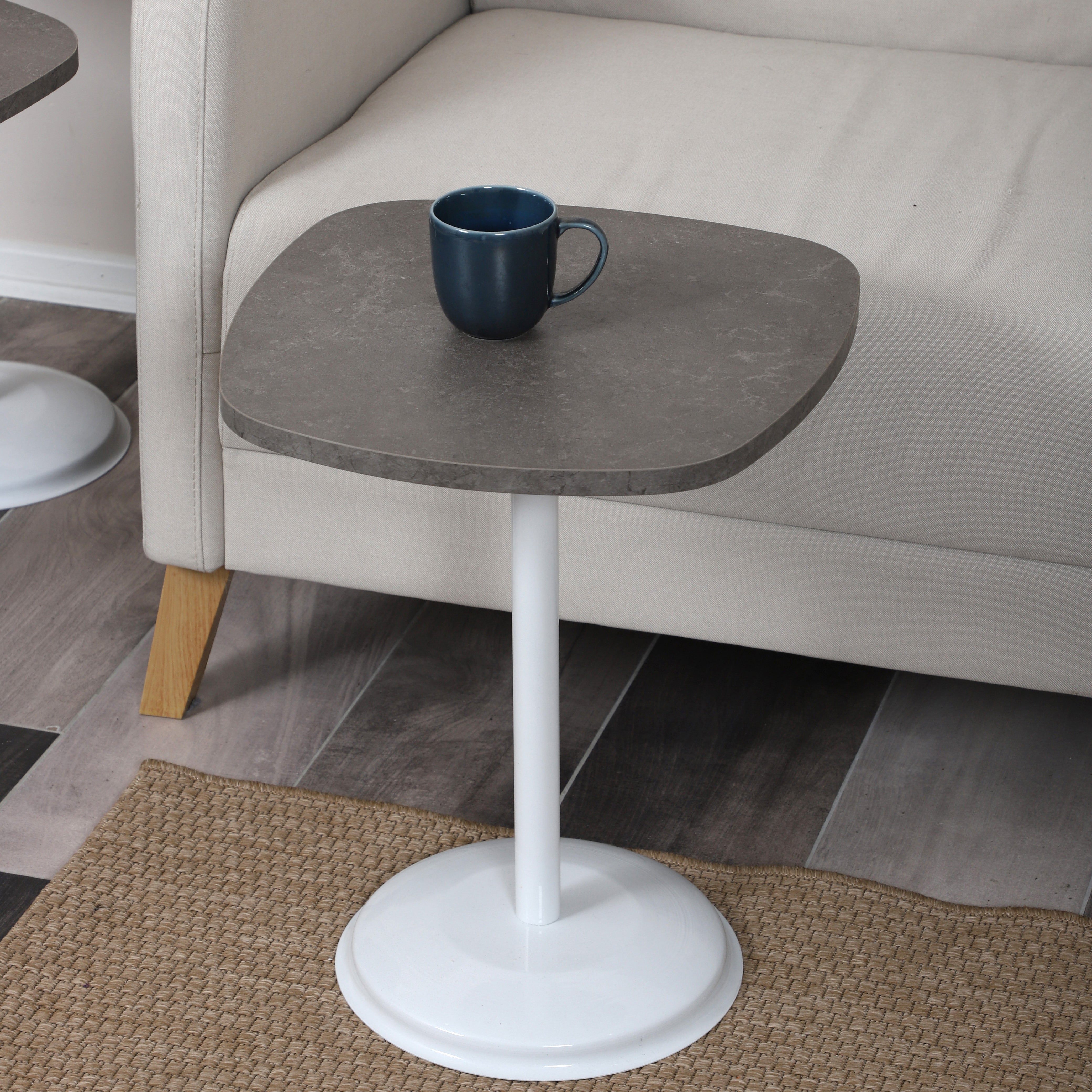 SilvaVera Nesting Table Series - Milled Latte MDF Top, White Iron Mechanism