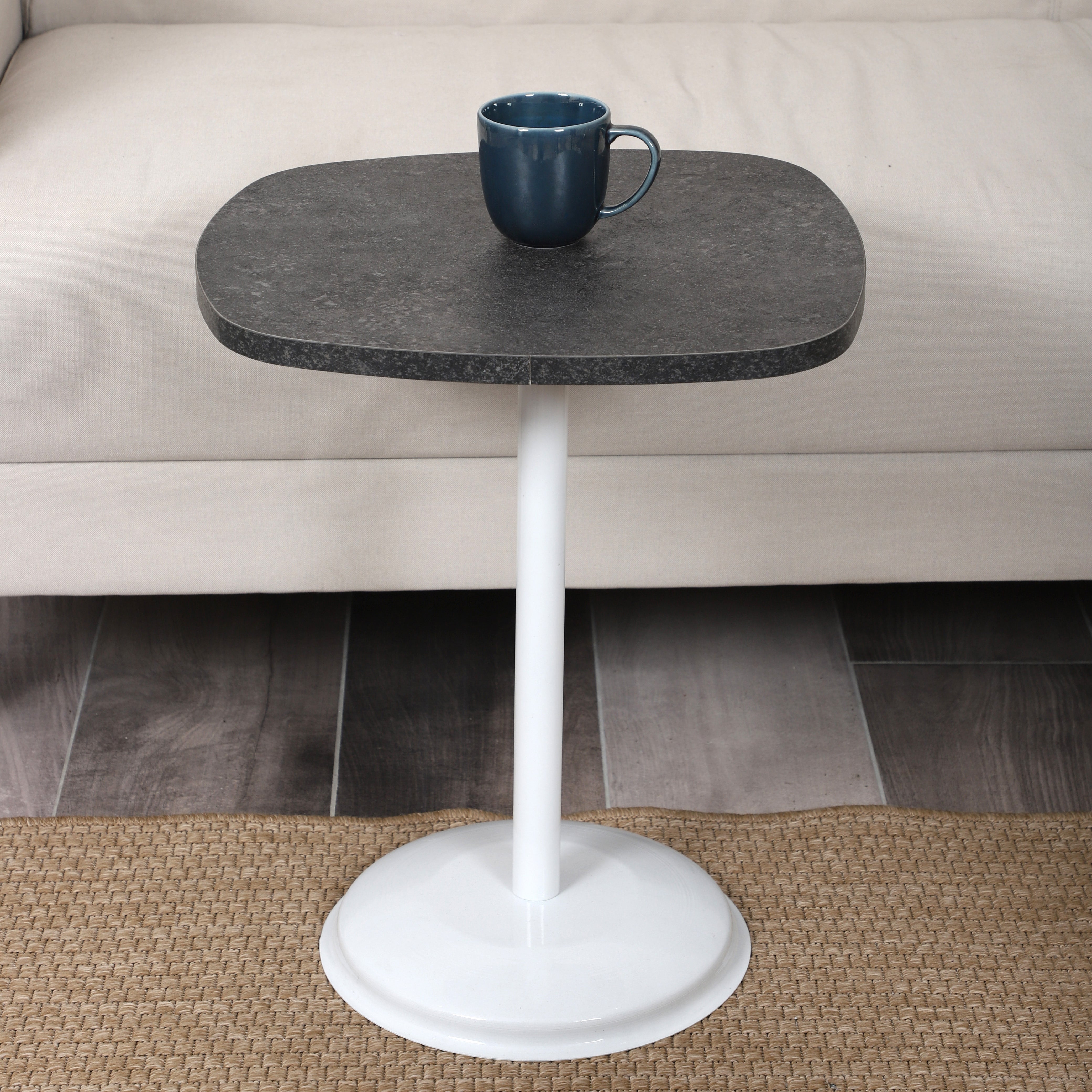 SilvaVera Nesting Table Series - Milled Anthracite MDF Top, White Iron Mechanism