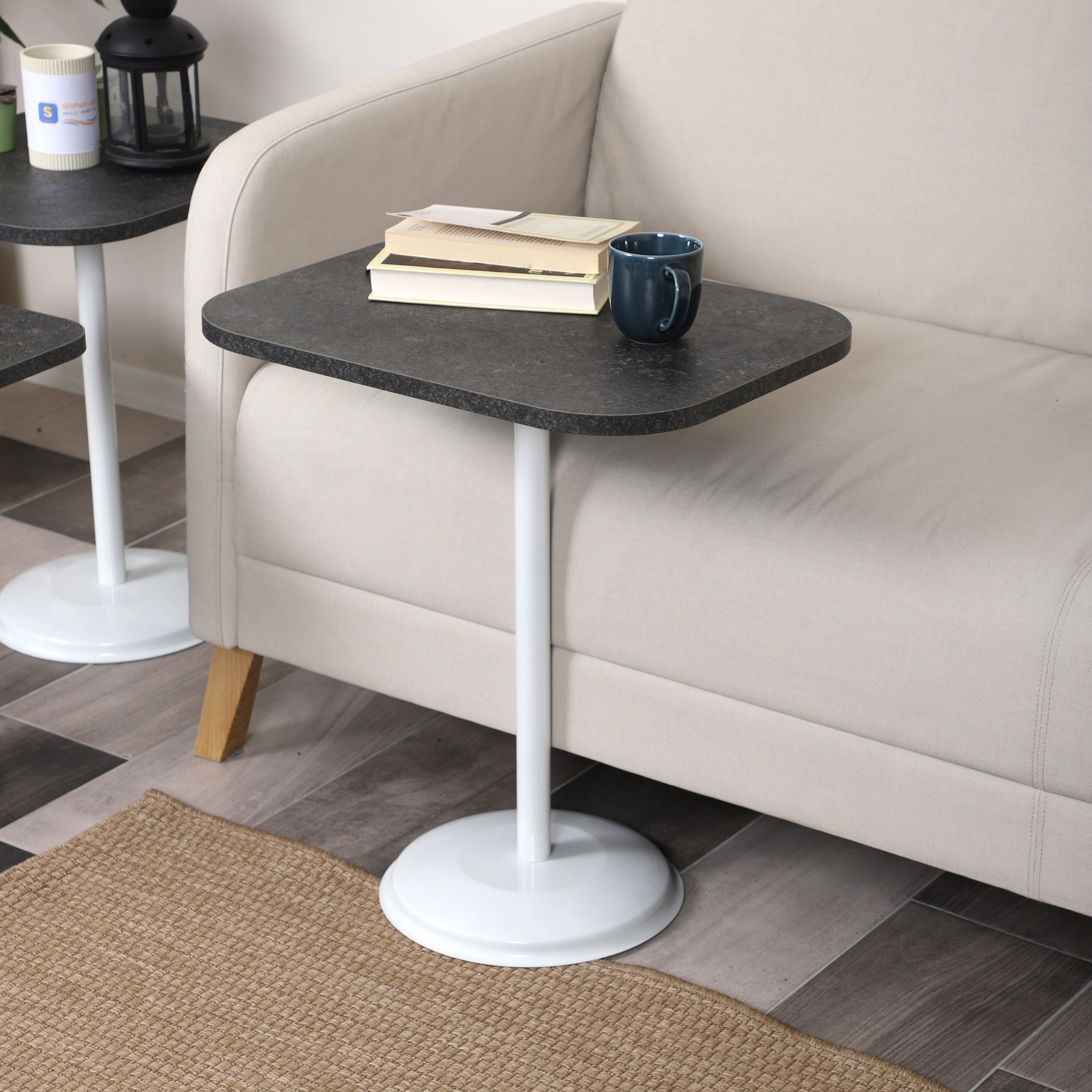 Vertino Nesting Table Series - Milled Anthracite MDF Top, White Iron Mechanism