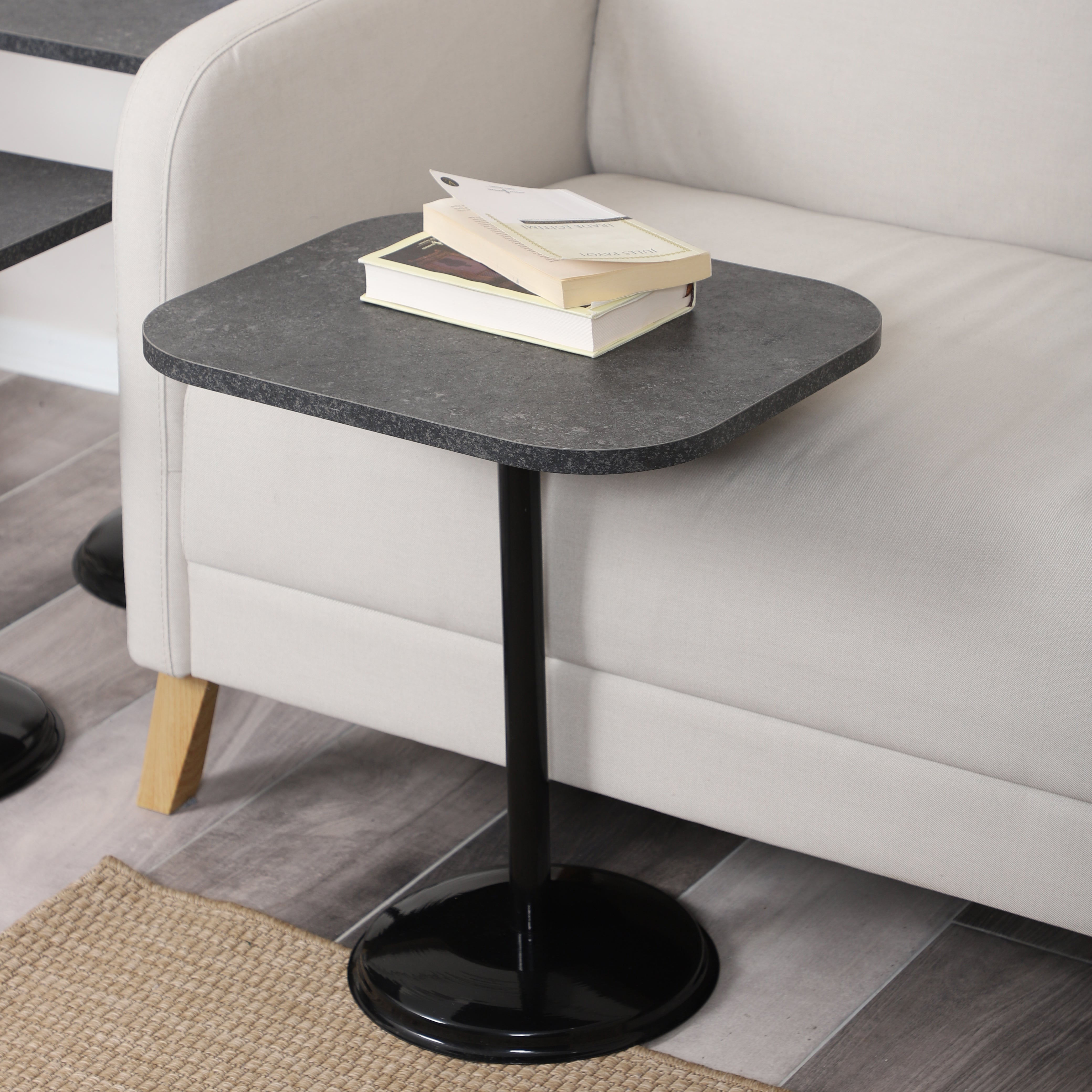 Vertino Nesting Table Series - Milled Anthracite MDF Top, Black Iron Mechanism