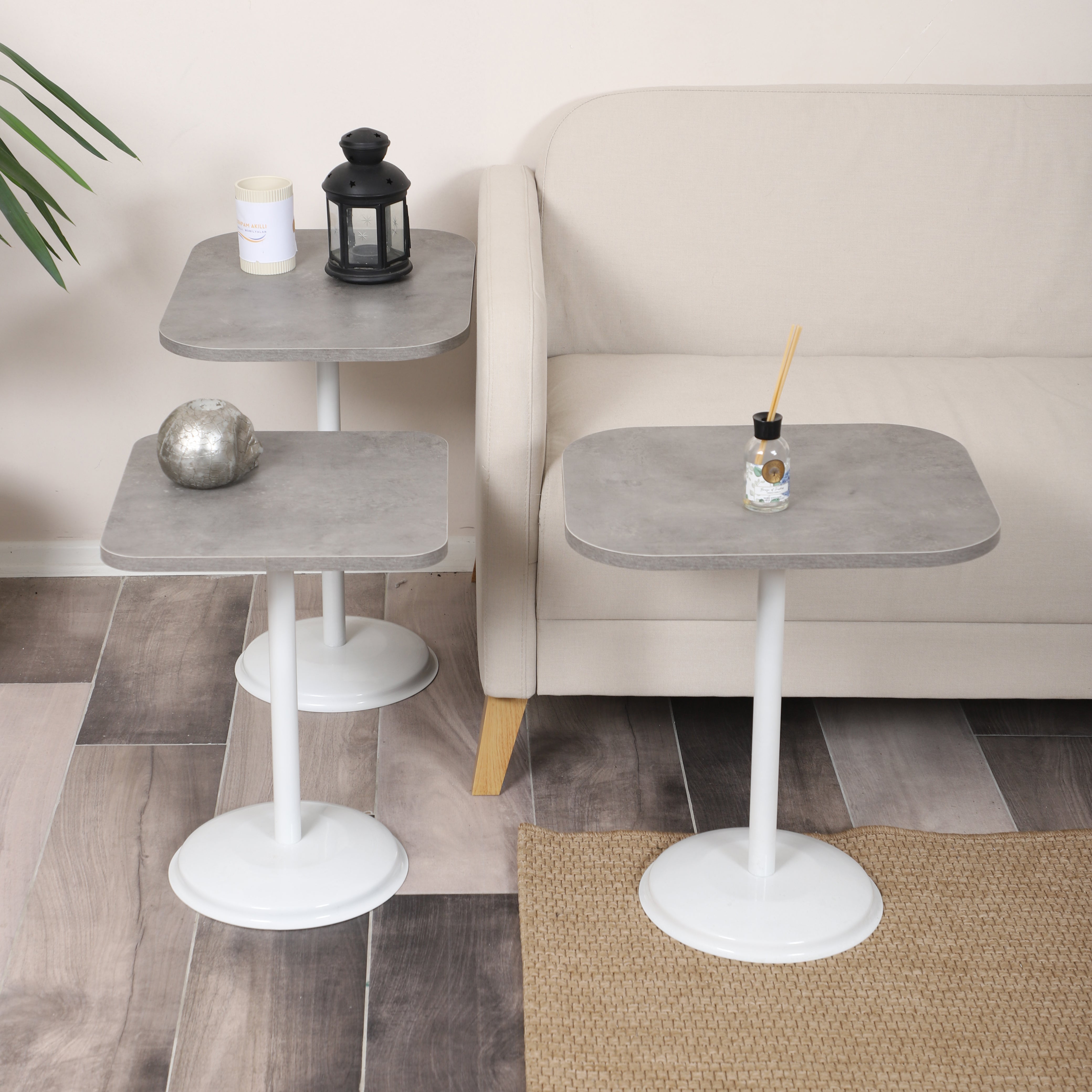 Vertino Nesting Table Series - Retro Silver MDF Top, White Iron Mechanism
