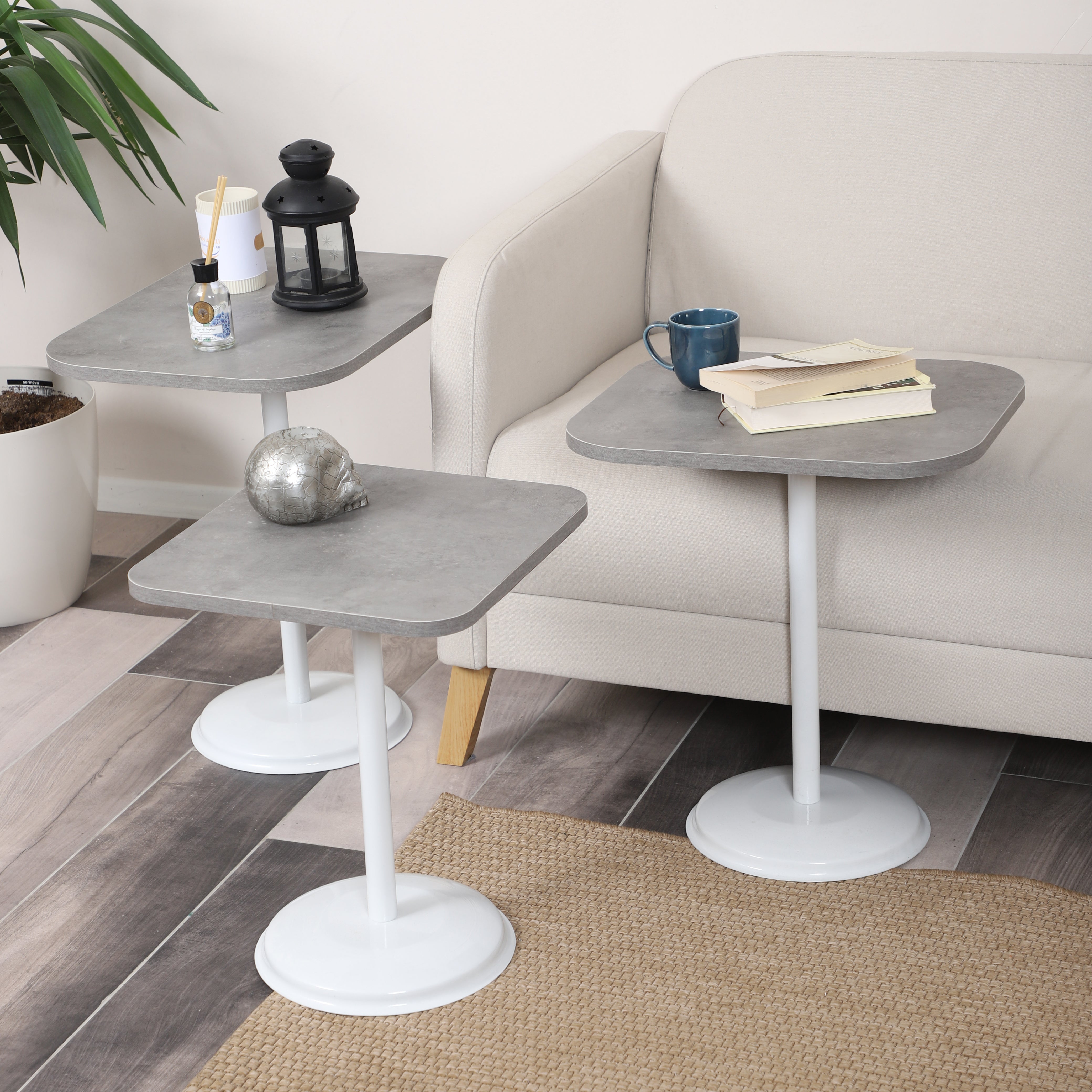 Vertino Nesting Table Series - Retro Silver MDF Top, White Iron Mechanism