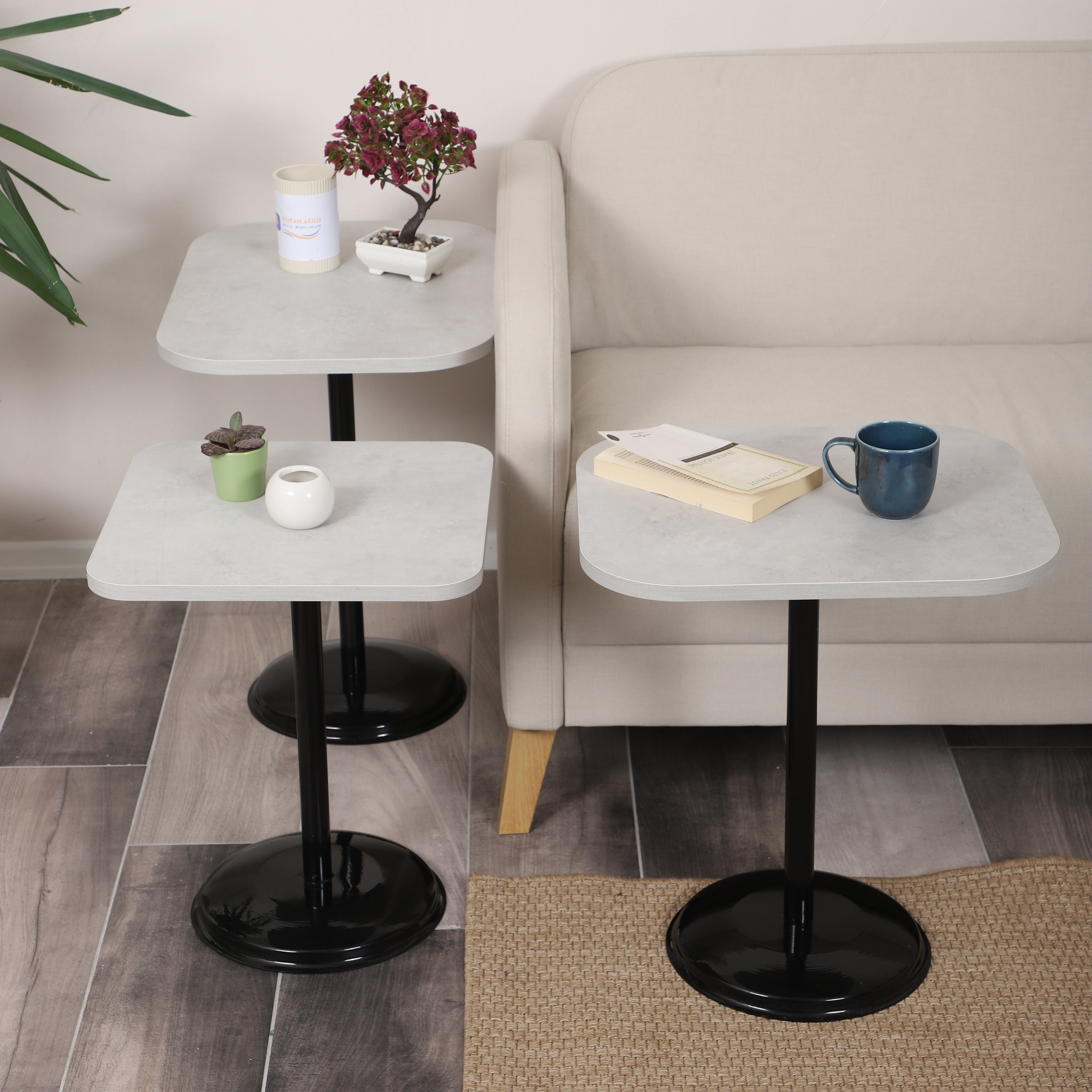 Vertino Nesting Table Series - Retro Stone MDF Top, Black Iron Mechanism
