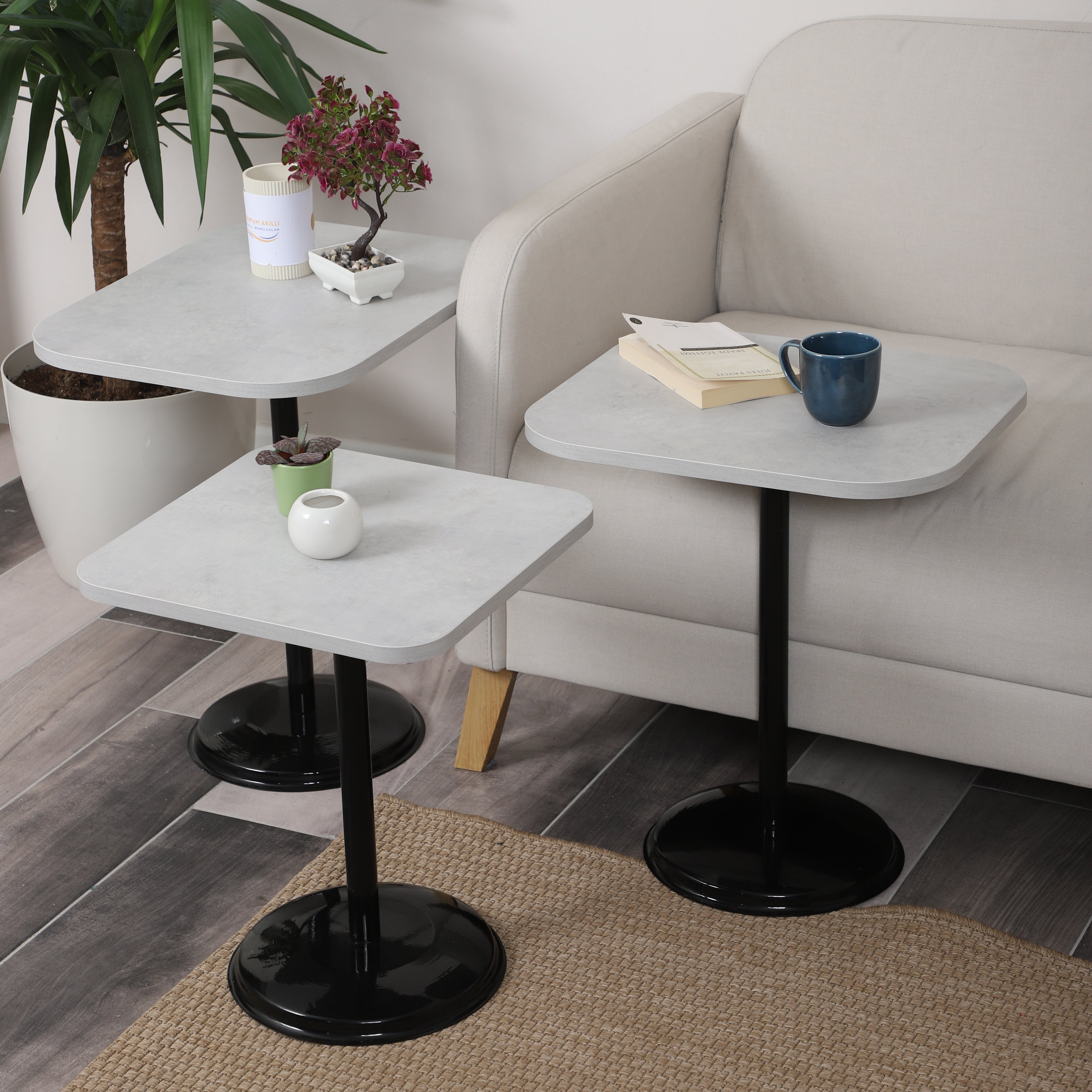 Vertino Nesting Table Series - Retro Stone MDF Top, Black Iron Mechanism