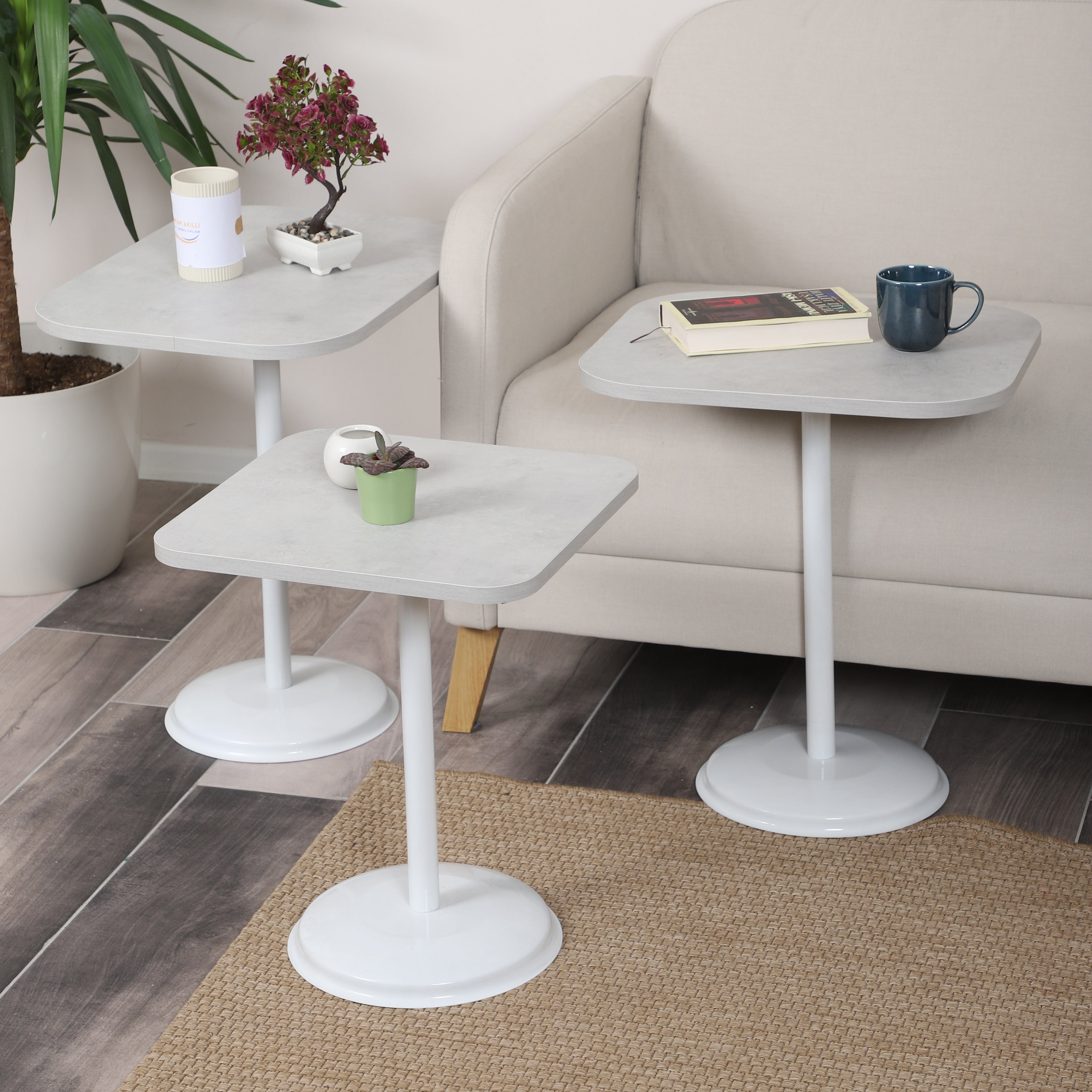 Vertino Nesting Table Series - Retro Stone MDF Top, White Iron Mechanism