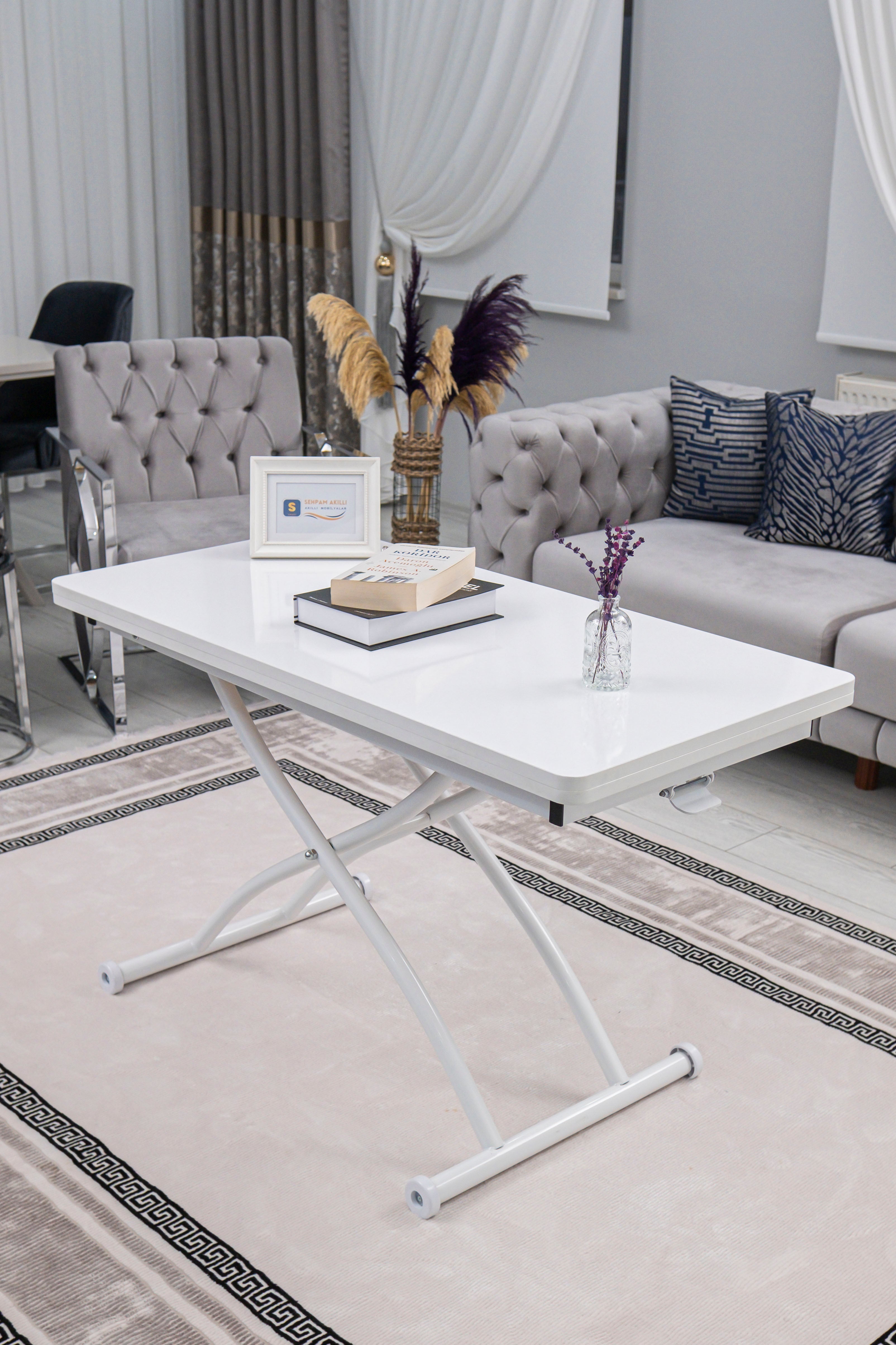 Juppo Series - Oval Corner MDF Top, Round White Outward Curved Base