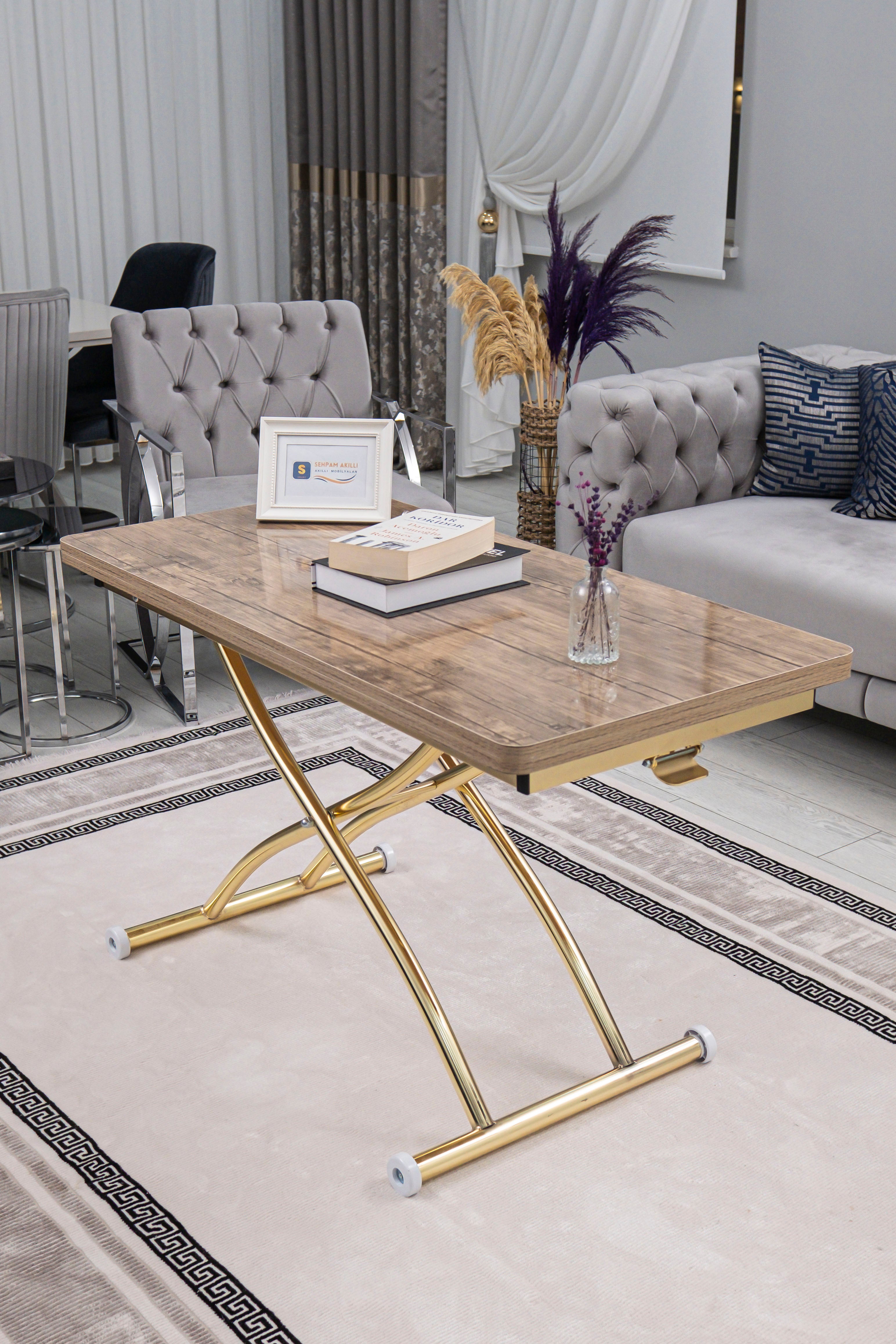 Juppo Series - Oval Corner MDF Top, Round Gold Outward Curved Base