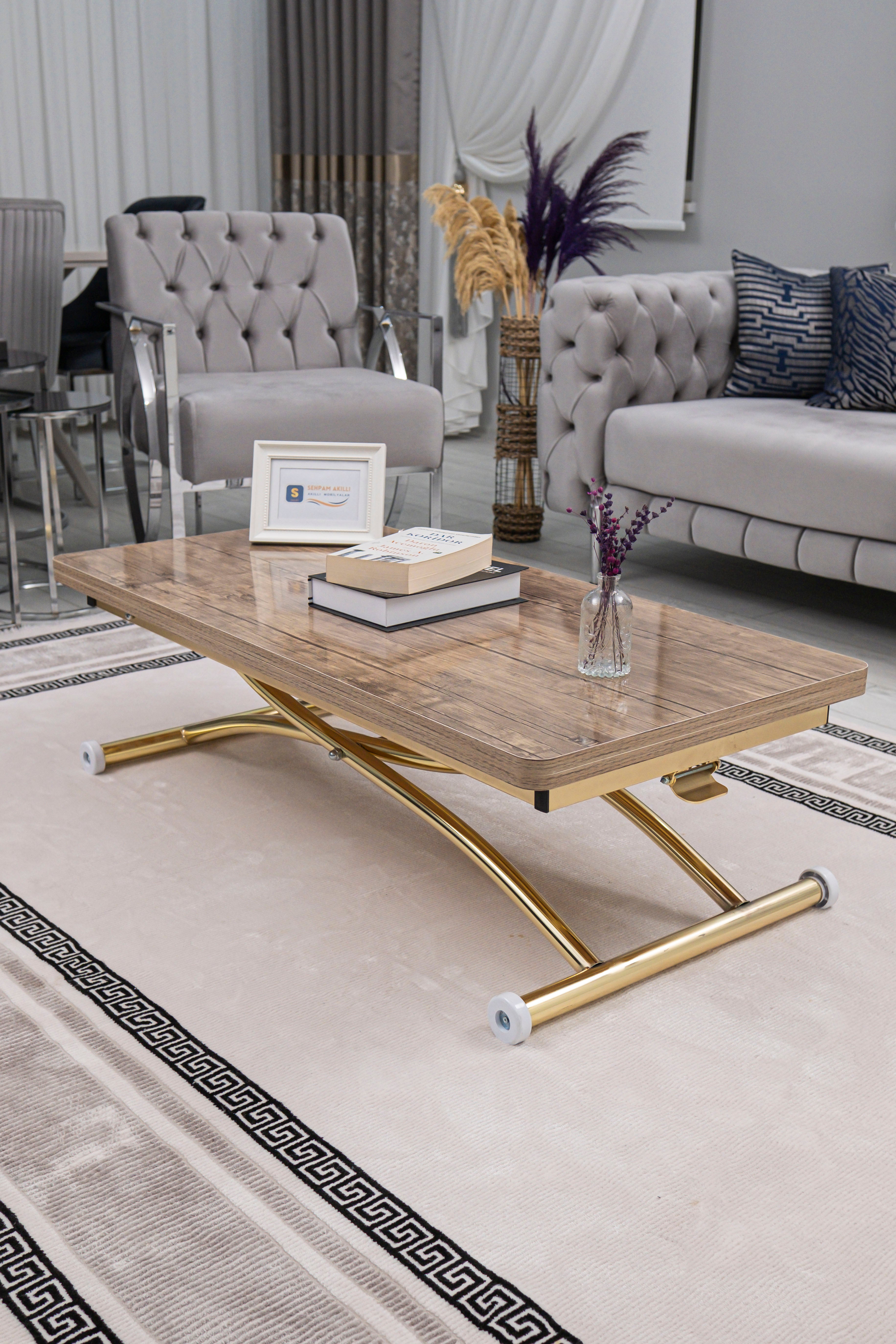 Juppo Series - Oval Corner MDF Top, Round Gold Outward Curved Base